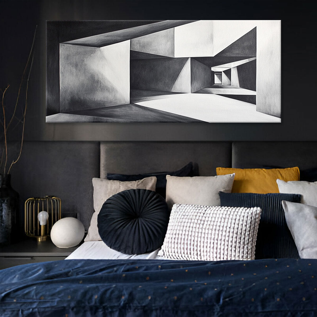 Monochromatic Architecture Abstract Canvas Wall Art for Living Room