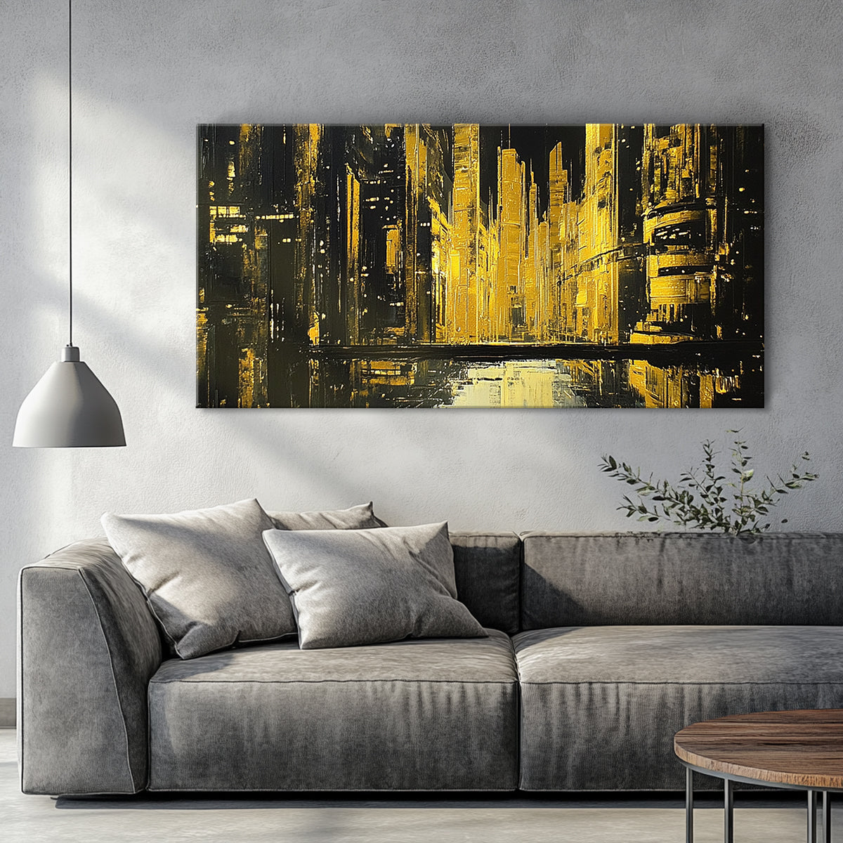 Golden Metropolis Monochromatic Abstract Canvas Wall Art