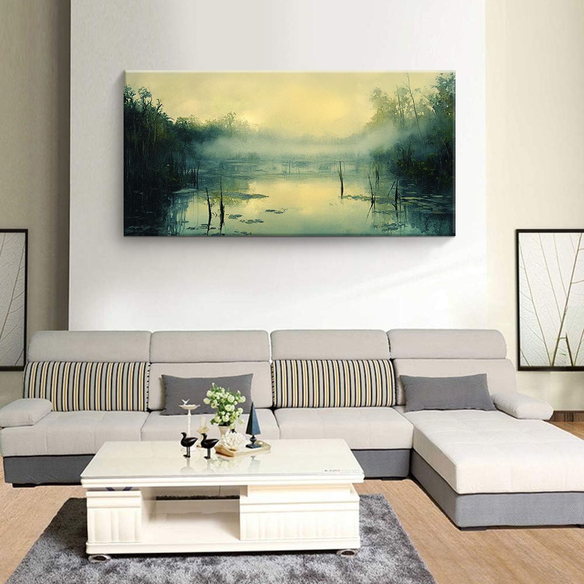 Misty Serenity Landscape Abstract Canvas Wall Art for Living Room