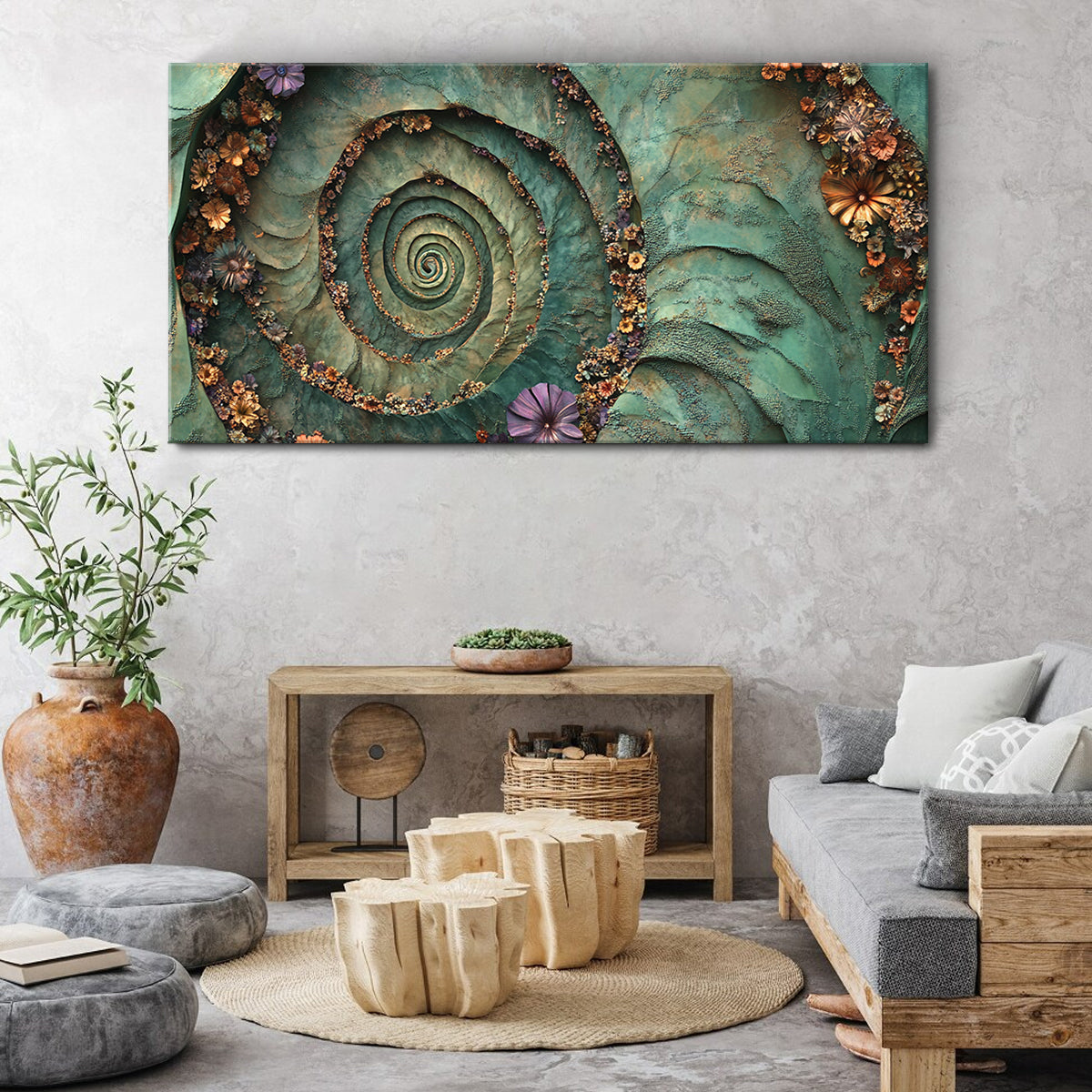 Floral Spiral Nature Abstract Canvas Wall Art for Living Room