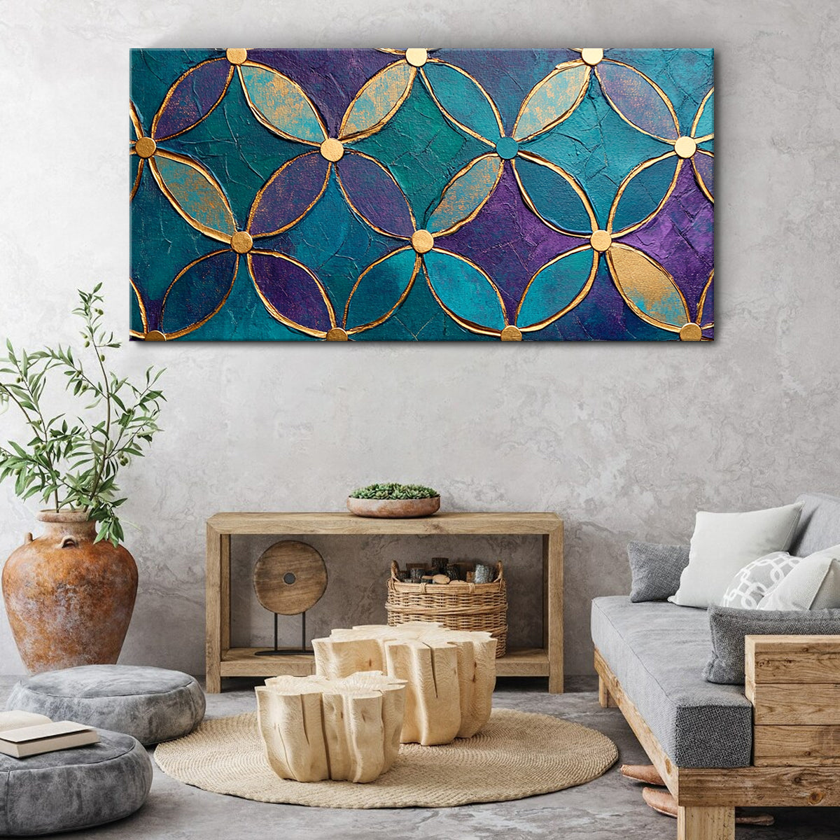 Golden Harmony Modern Abstract Canvas Wall Art for Living Room