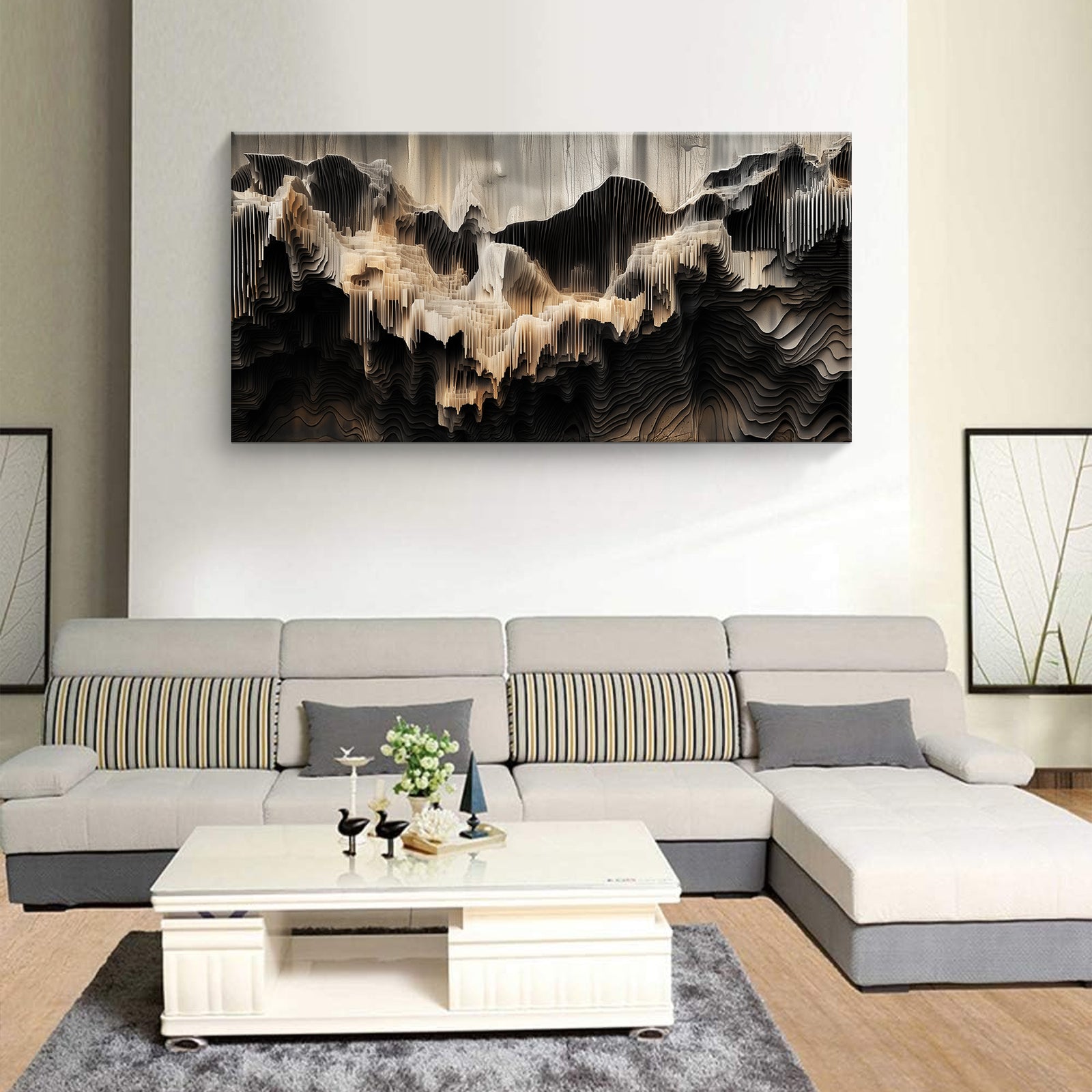 Textured Mountain Landscape Abstract Canvas Wall Art for Living Room