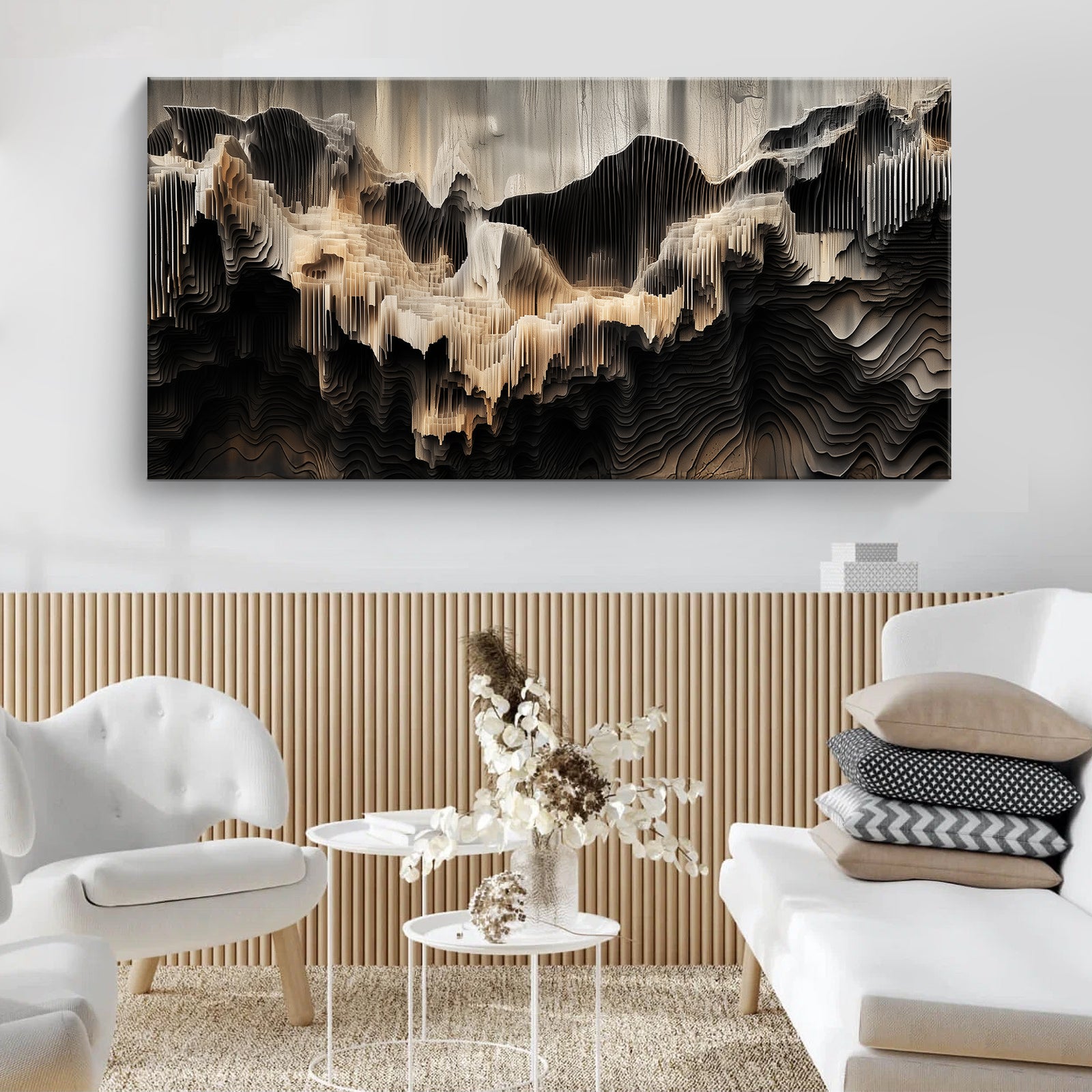 Textured Mountain Landscape Abstract Canvas Wall Art for Living Room