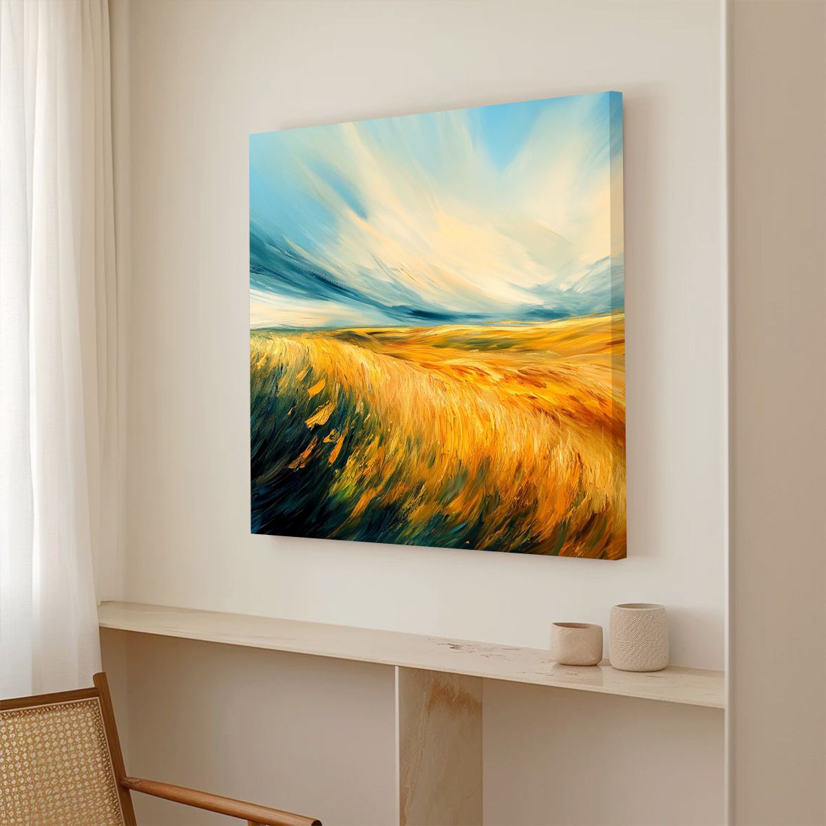 Golden Fields Landscape Abstract Canvas Wall Art for Living Room