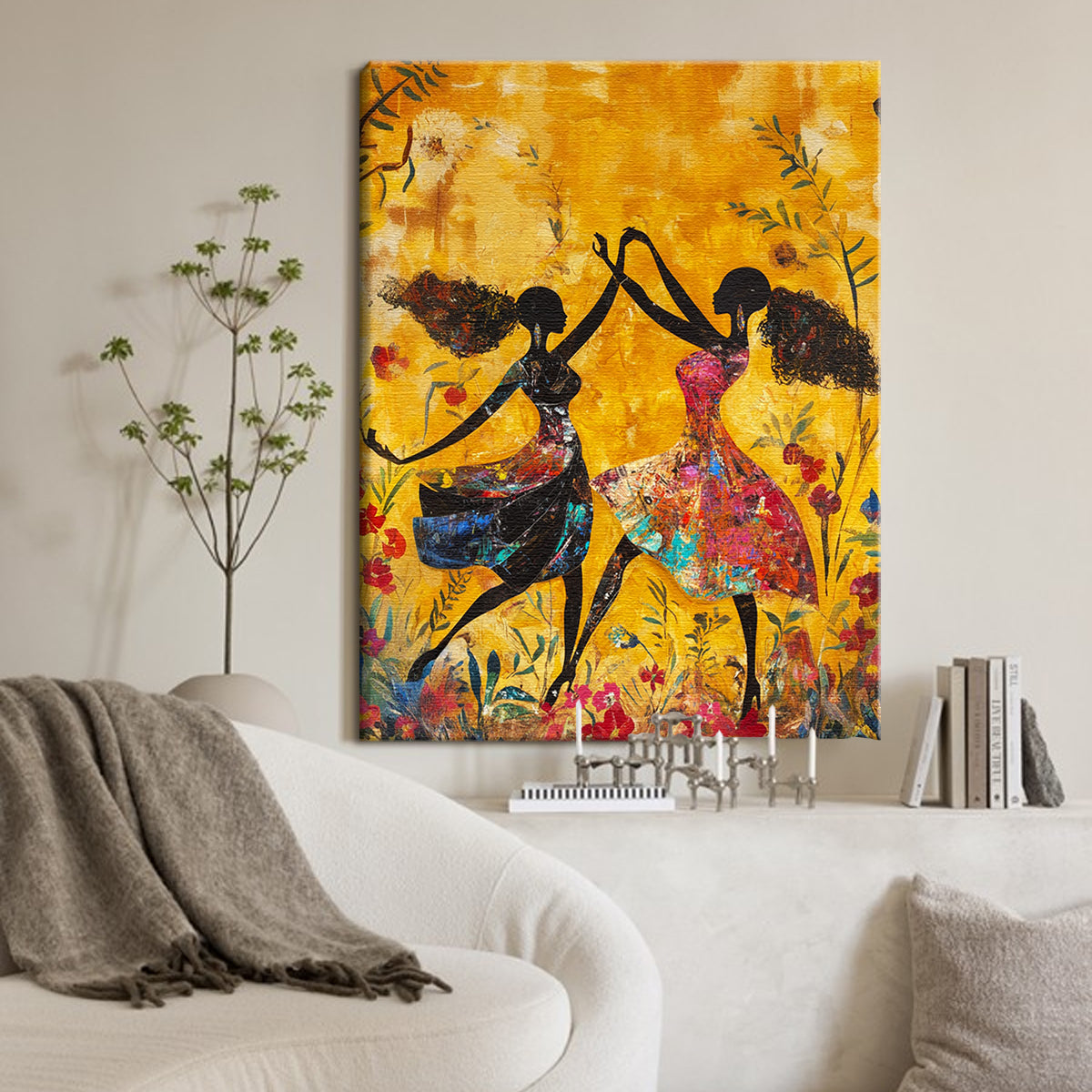 Joyful Dance Vibrant Abstract Canvas Wall Art for Living Room