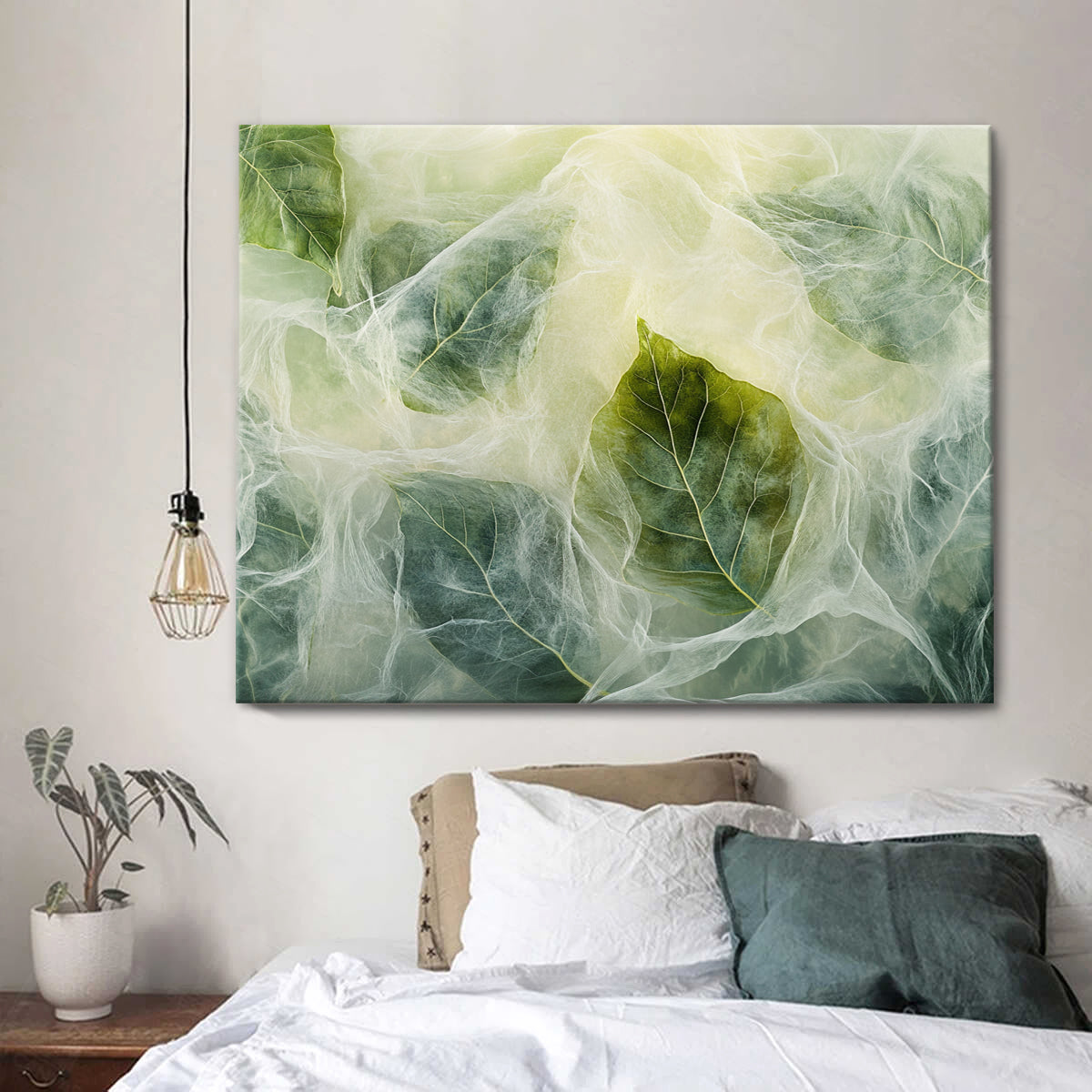 Ethereal Leaves Nature Abstract Canvas Wall Art for Living Room