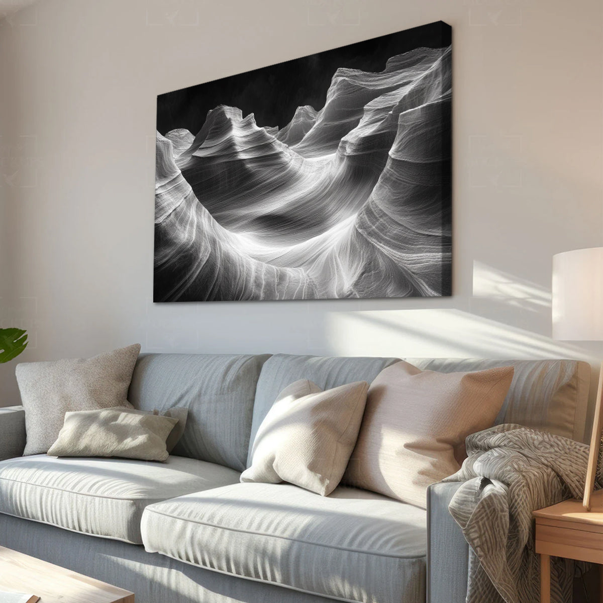 Ethereal Waves Monochromatic Abstract Canvas Wall Art