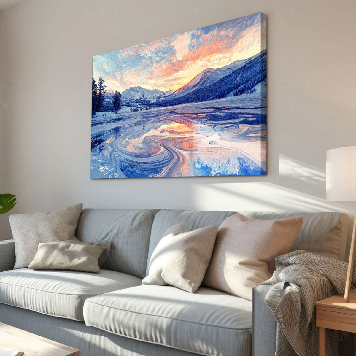 Winter Serenity Mountain Landscape Abstract Canvas Wall Art
