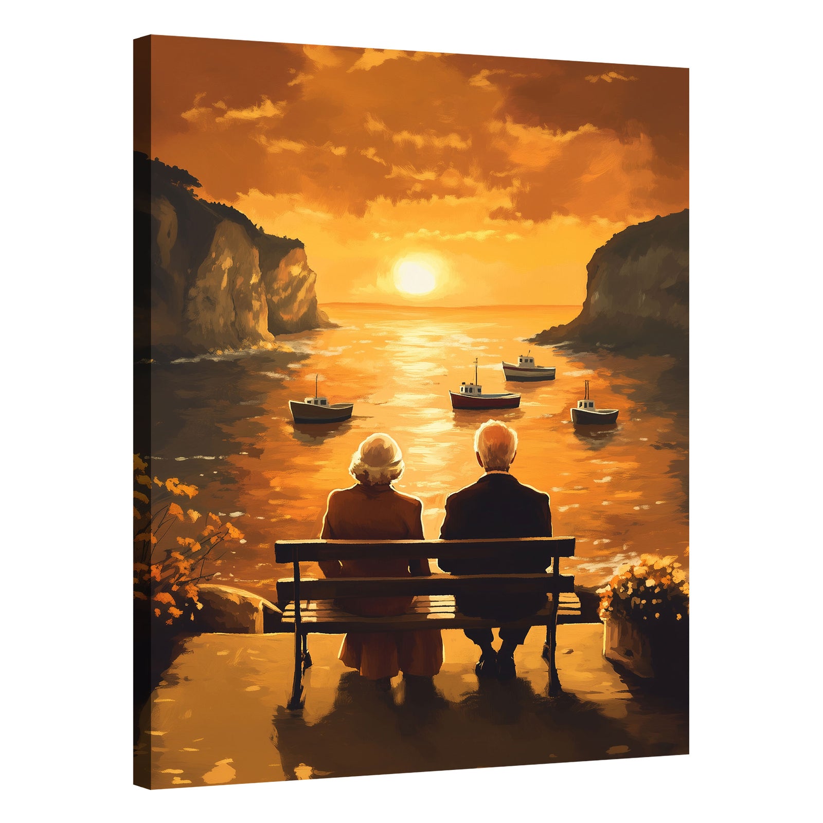 Elderly Couple By The Sea Vintage Artwork