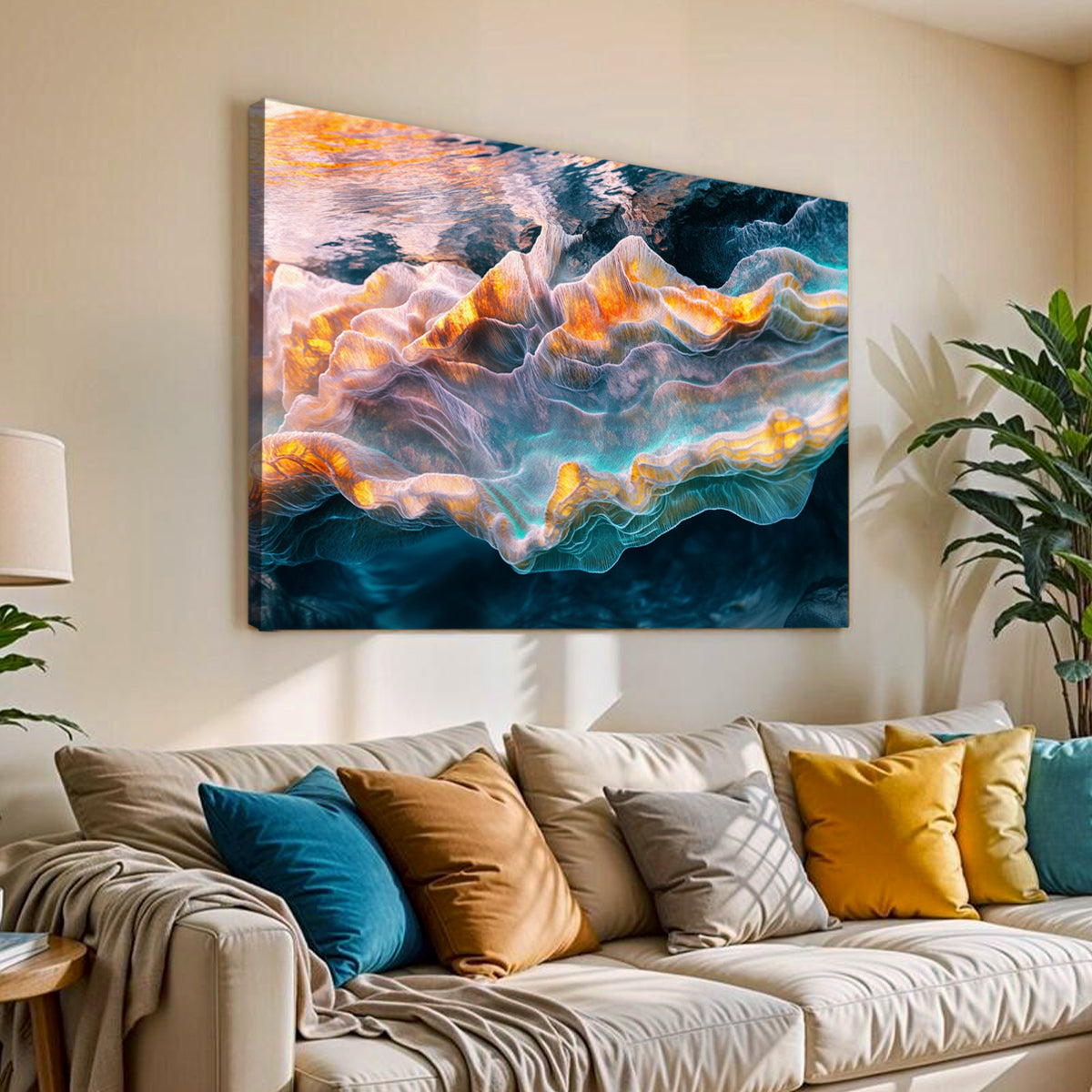 Ocean Whispers Luminous Abstract Canvas Wall Art