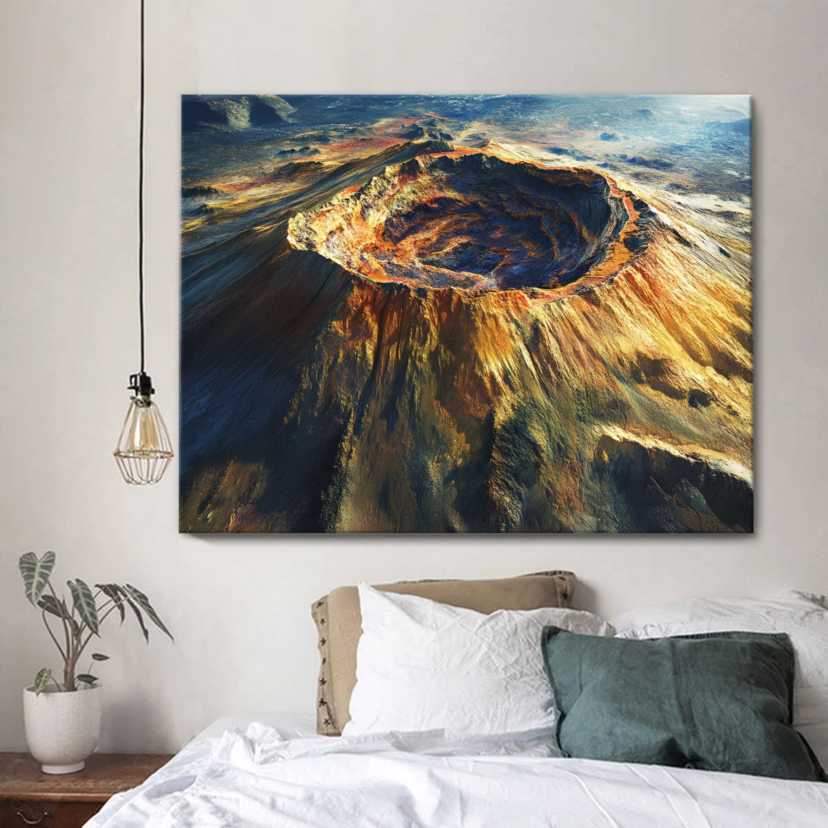 Fiery Crater Mountain Dramatic Abstract Canvas Wall Art