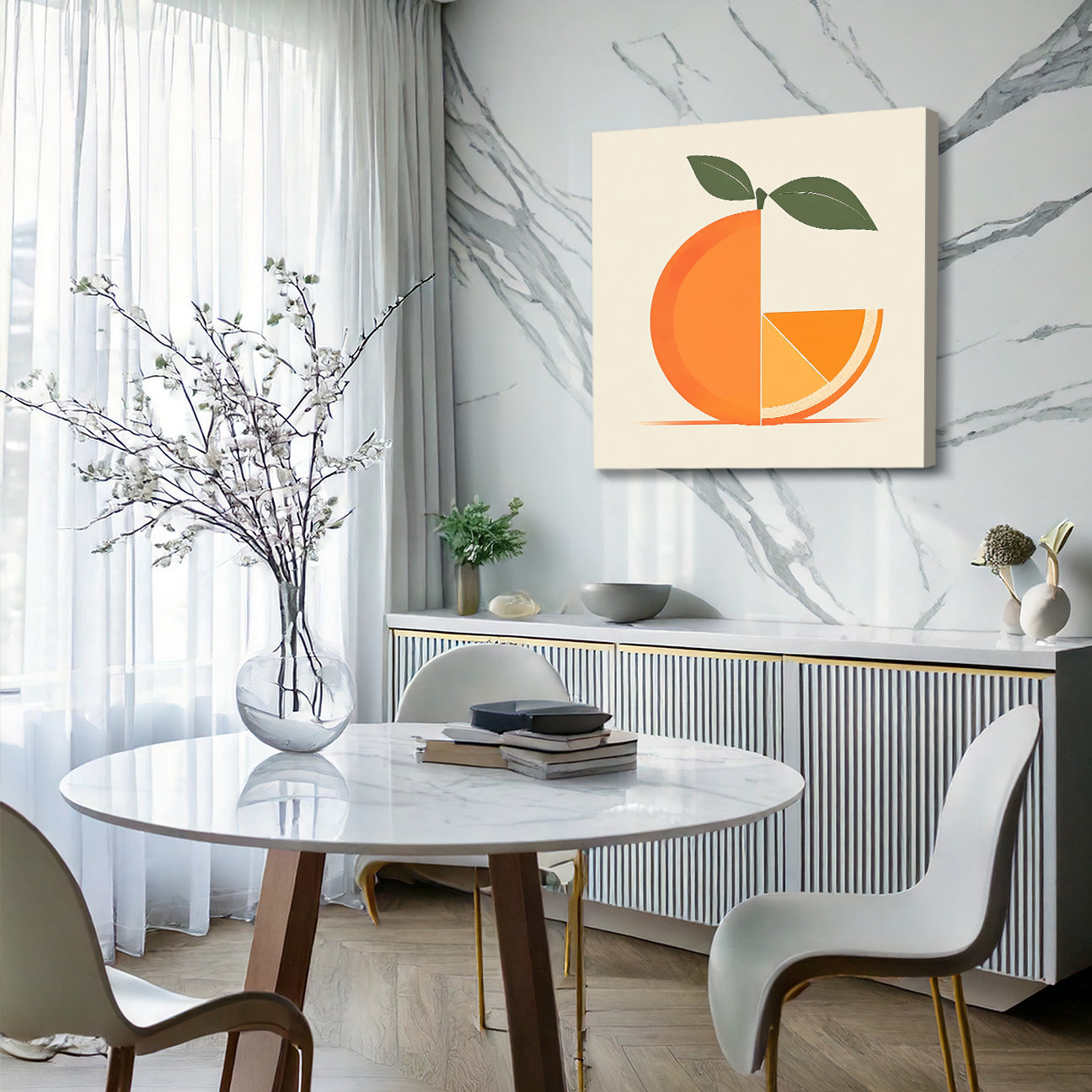 Modern Geometric Orange Slice Canvas Minimalist Wall Art For Your Kitchen