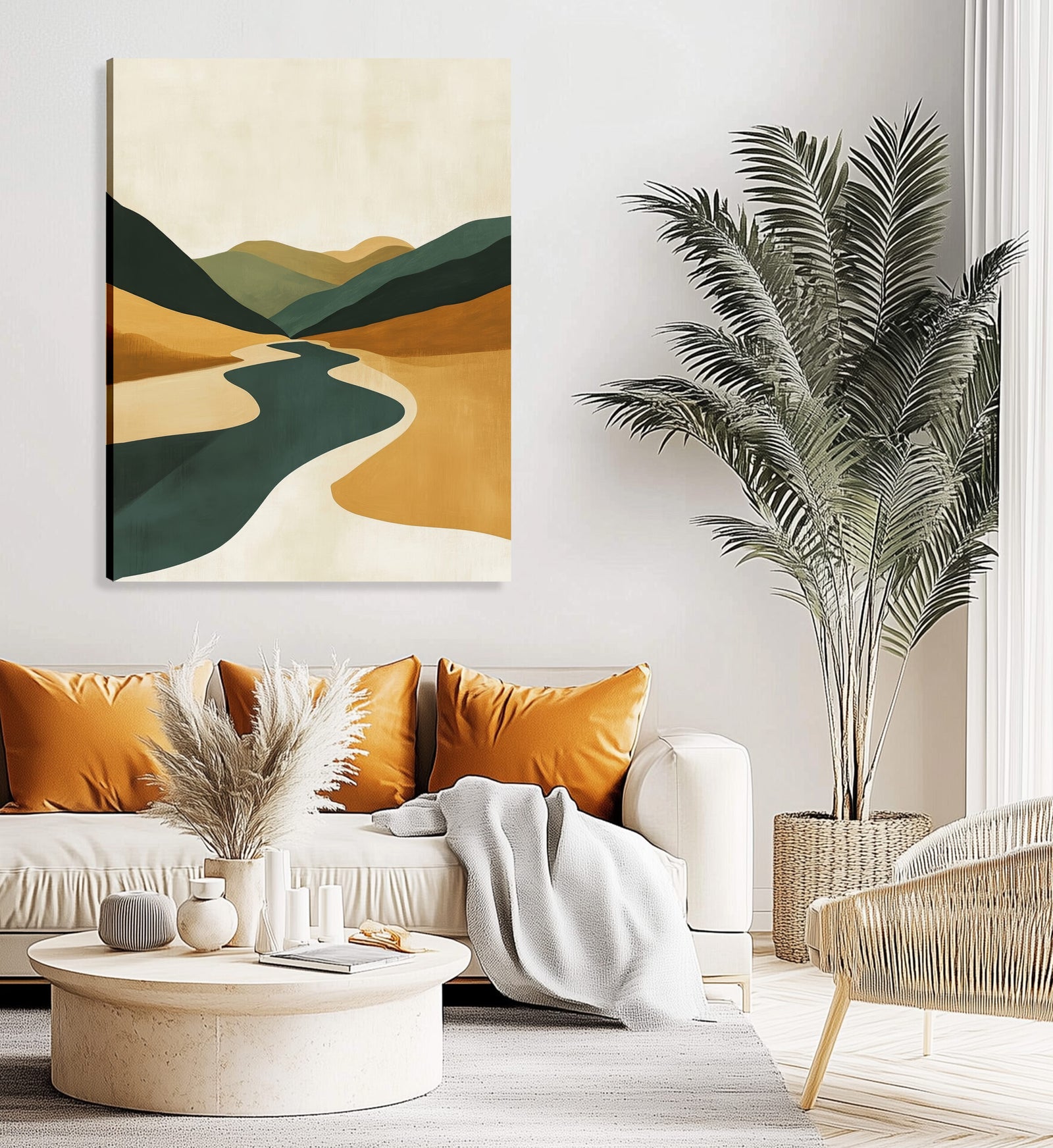 River Through Golden Valley Abstract Landscape Artwork