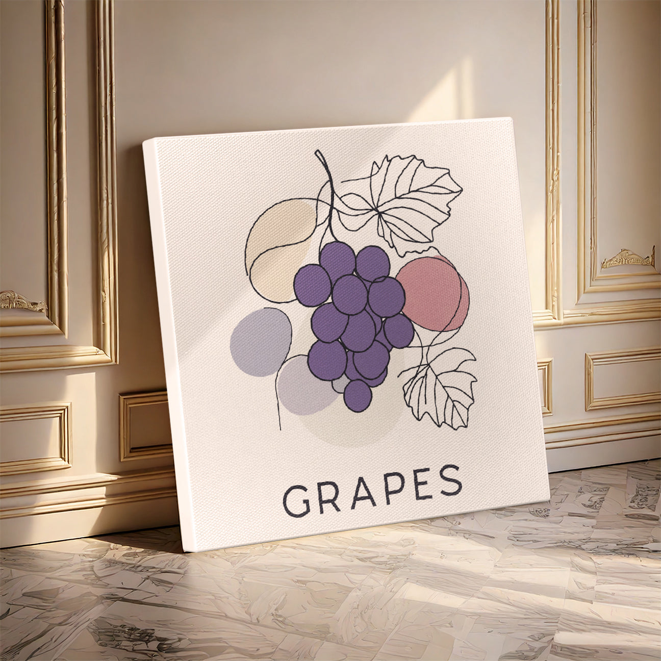 Minimalist Grape Cluster Line Canvas Wall Art