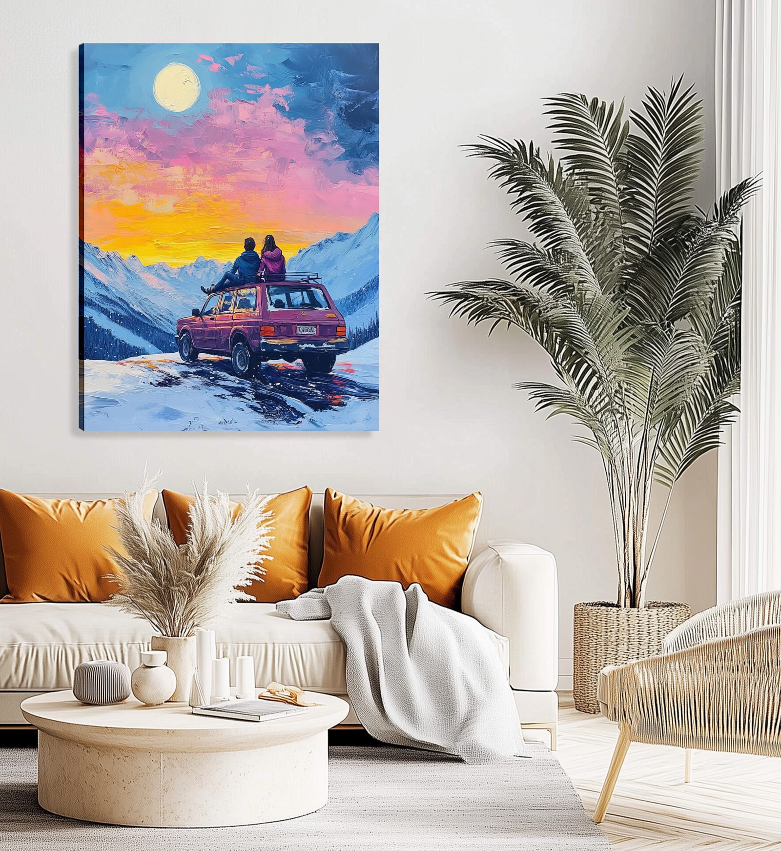 Sunset Mountain Adventure Oil Painting Canvas Wall Art