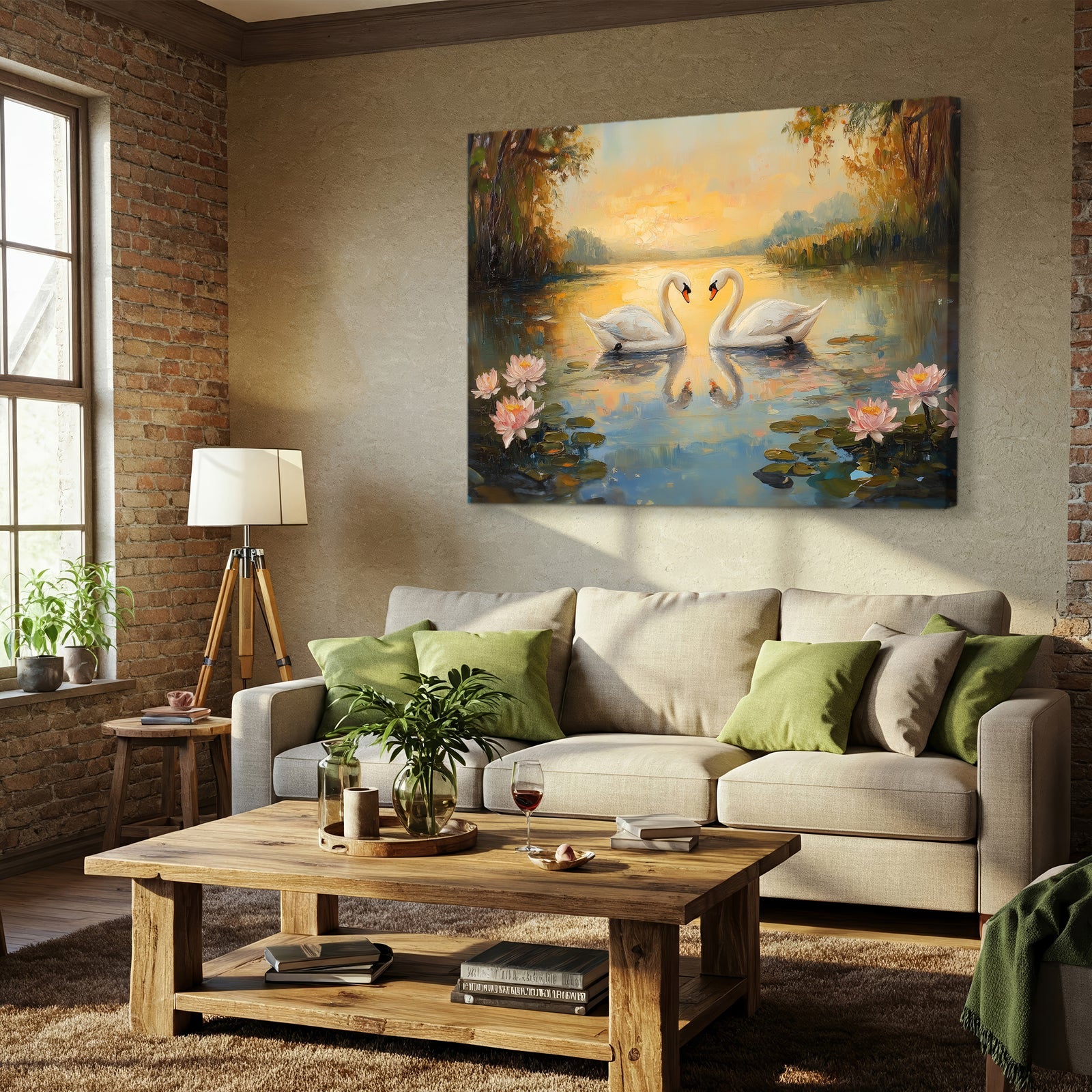Swan Serenity – Romantic Oil Painting Canvas Wall Art