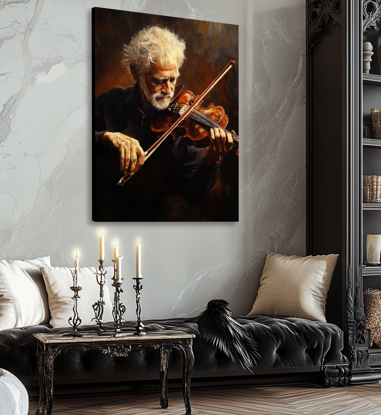 The Passionate Violinist - Vintage Oil Painting Canvas Print
