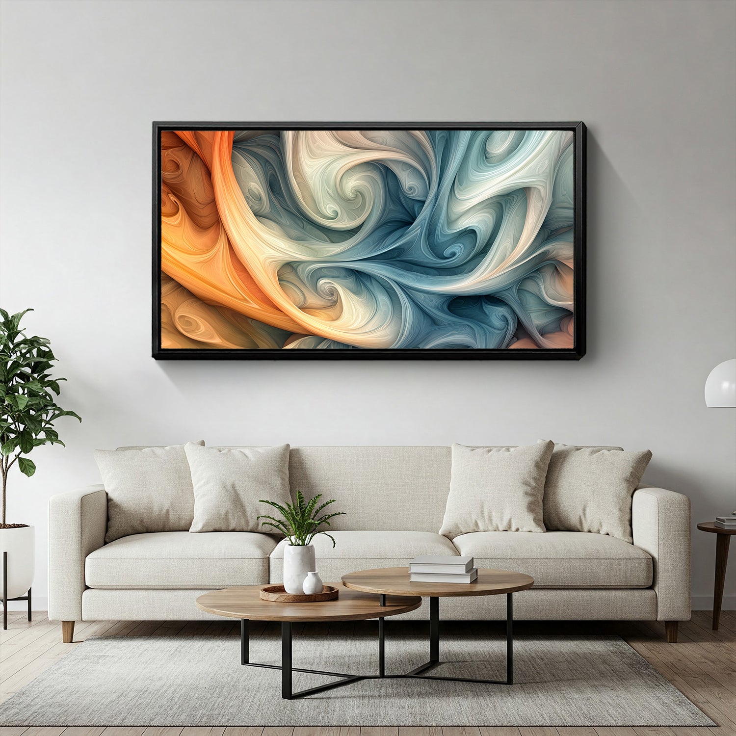 Modern Swirling Abstract Canvas in Cream and Gold Tones