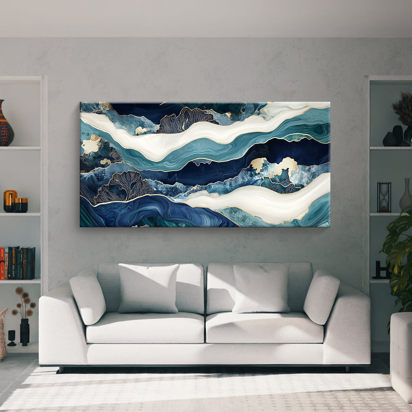 Oceanic Reverie Modern Abstract Canvas Wall Art for Living Room