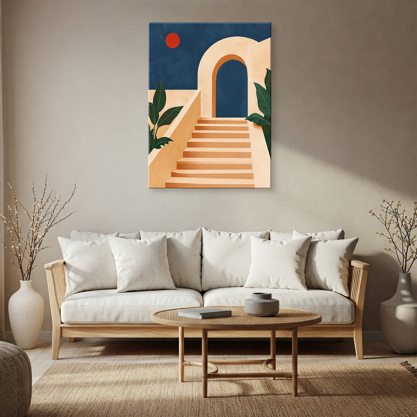 Abstract Boho Staircase Illustration Canvas in Beige Earth Tones