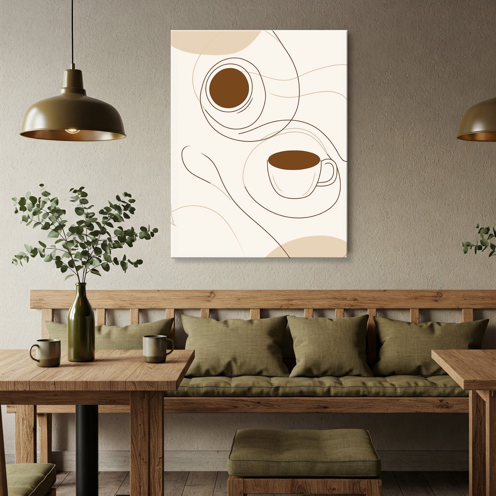 Top View Line Drawing Canvas in Minimal Monochrome Boho Style