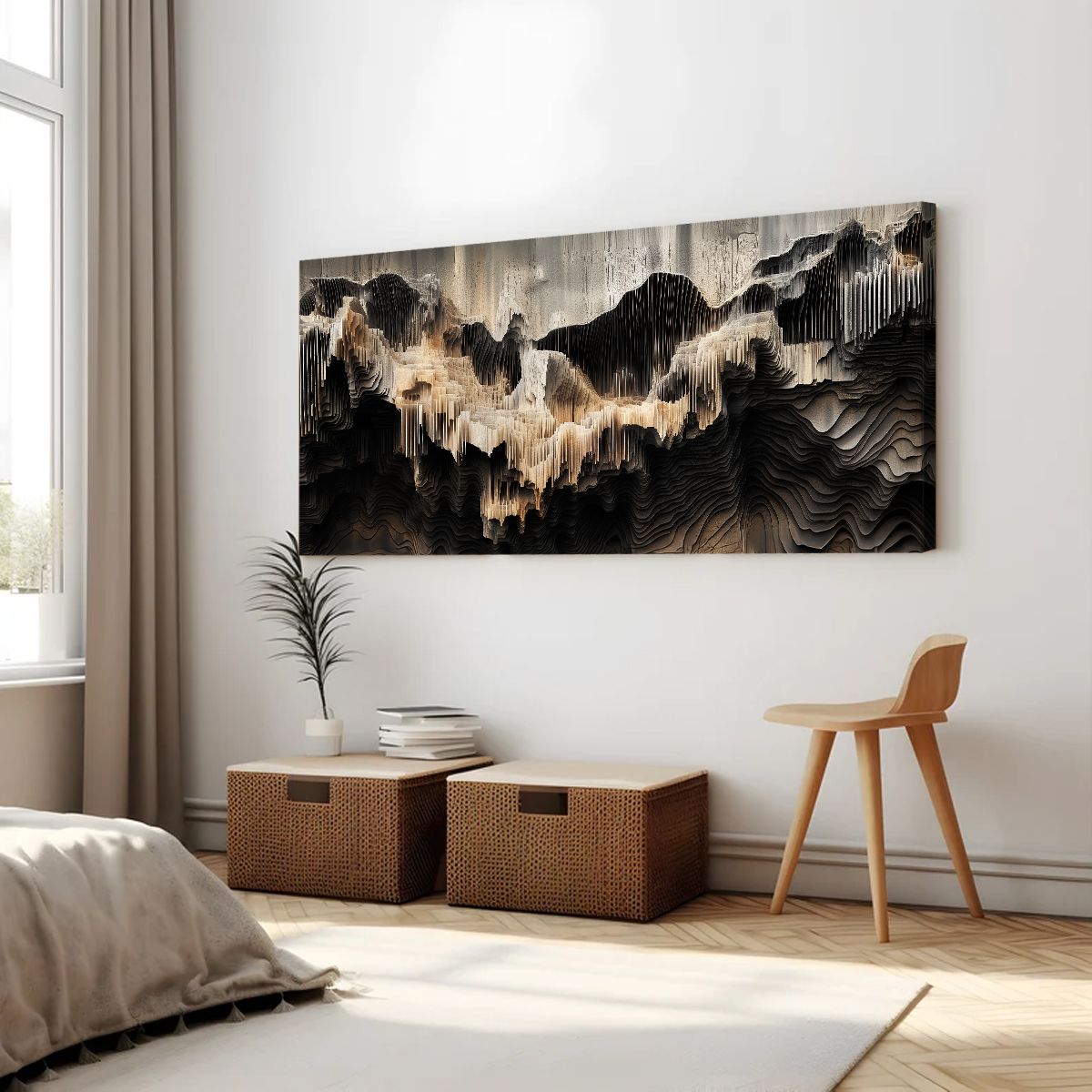 Textured Mountain Landscape Abstract Canvas Wall Art for Living Room