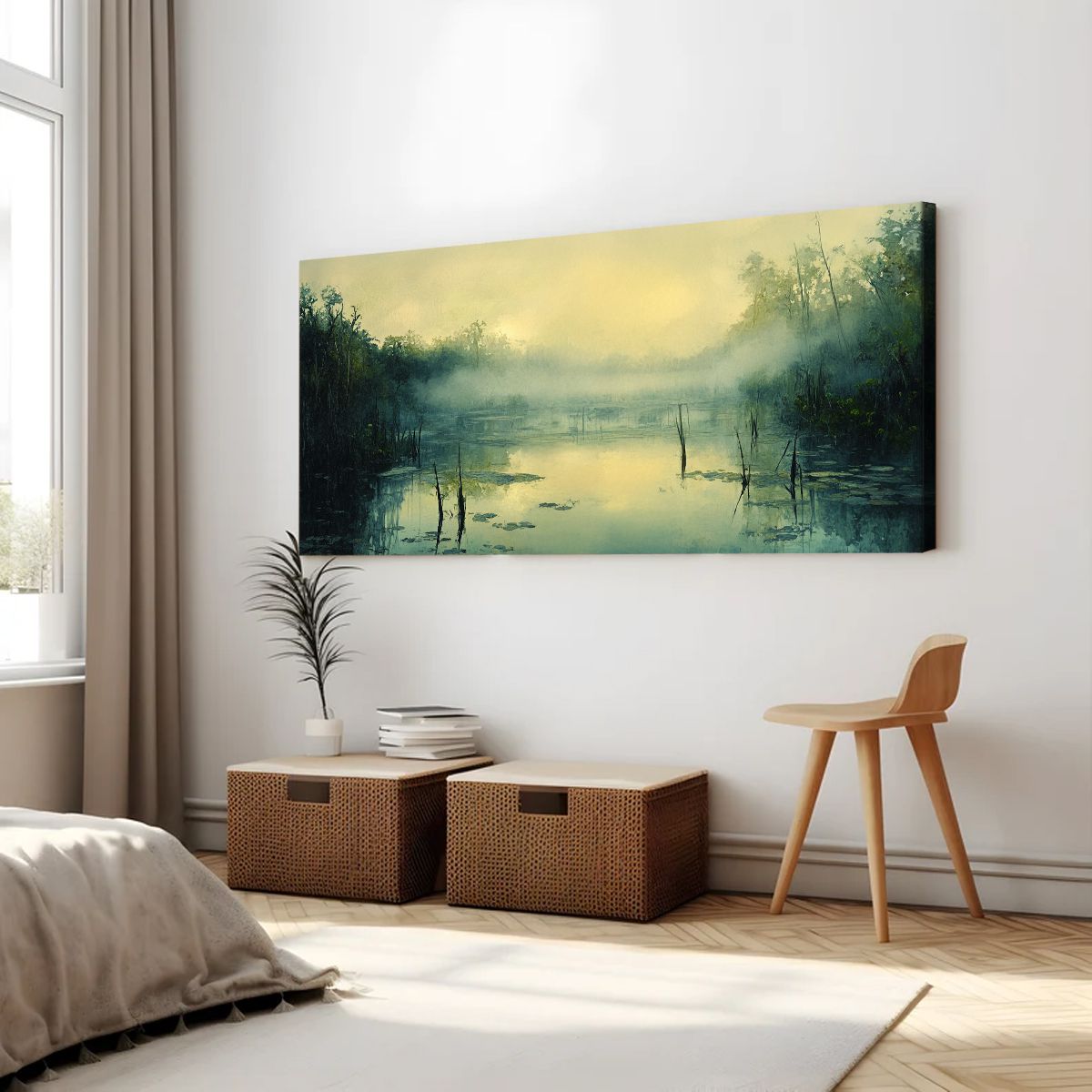 Misty Serenity Landscape Abstract Canvas Wall Art for Living Room