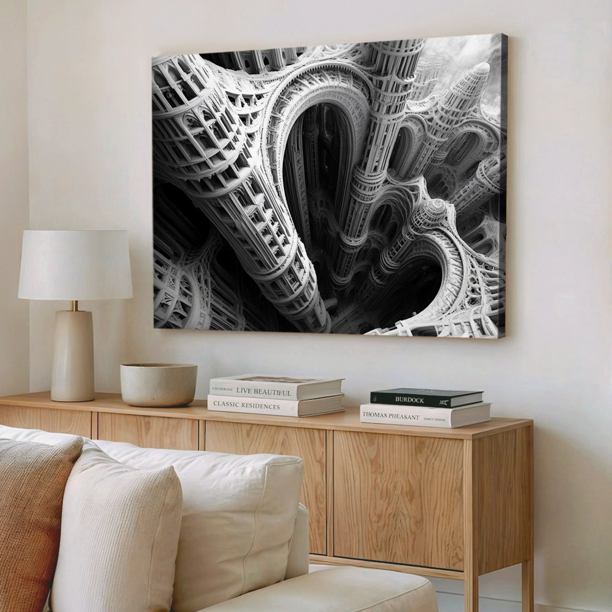 Architectural Abyss Monochromatic Abstract Canvas Wall Art