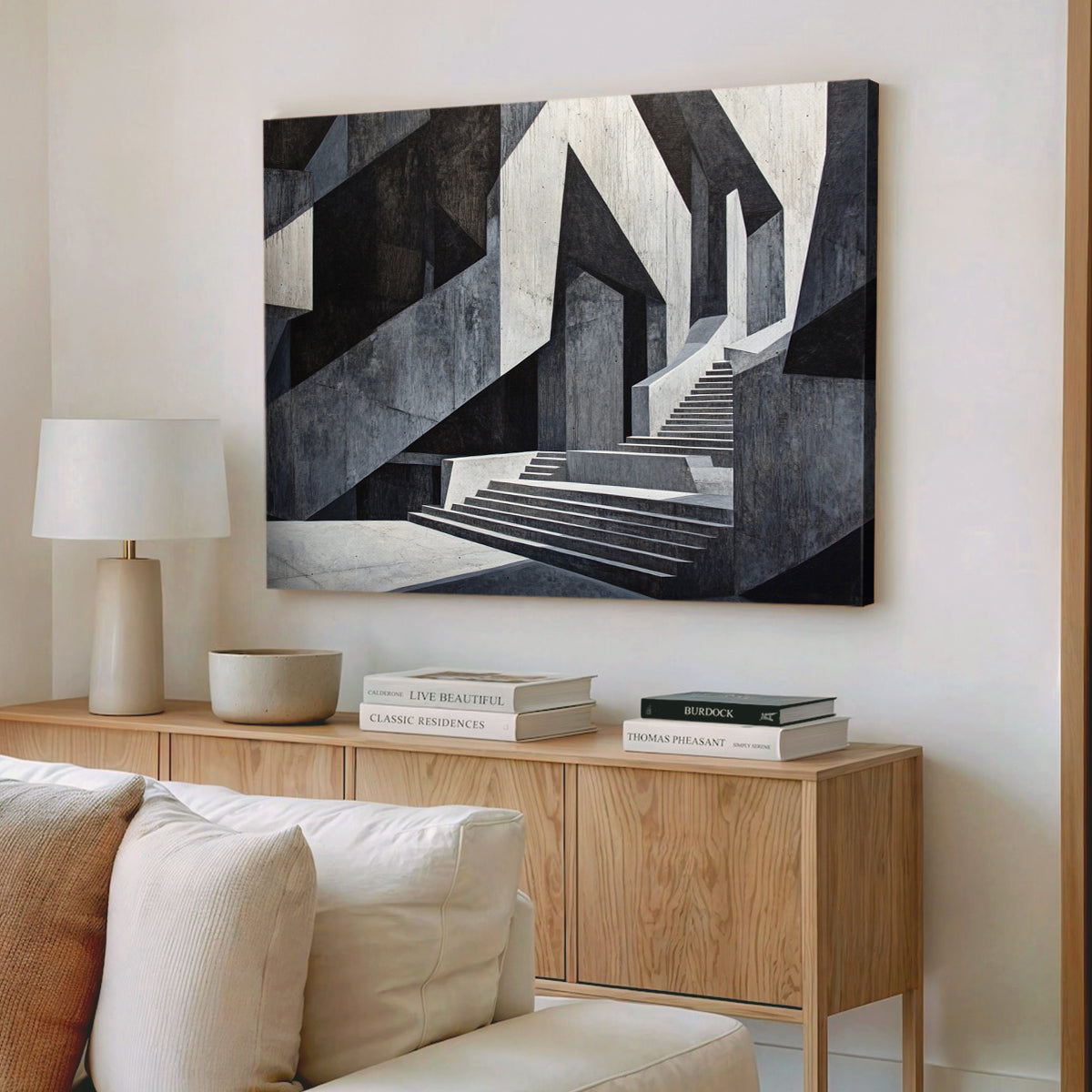 Monochrome Ascension Minimalist Geometric Abstract Canvas Wall Art