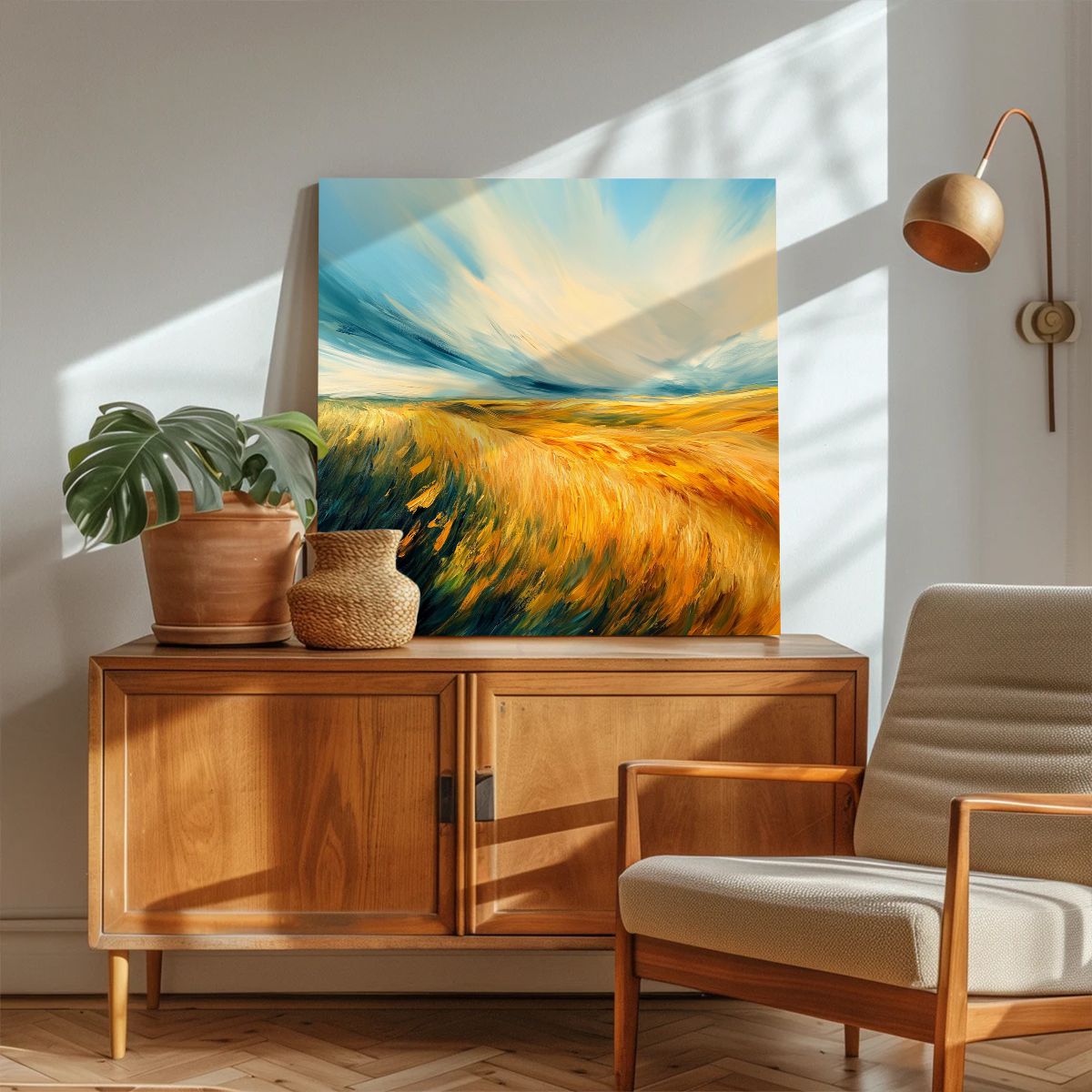 Golden Fields Landscape Abstract Canvas Wall Art for Living Room