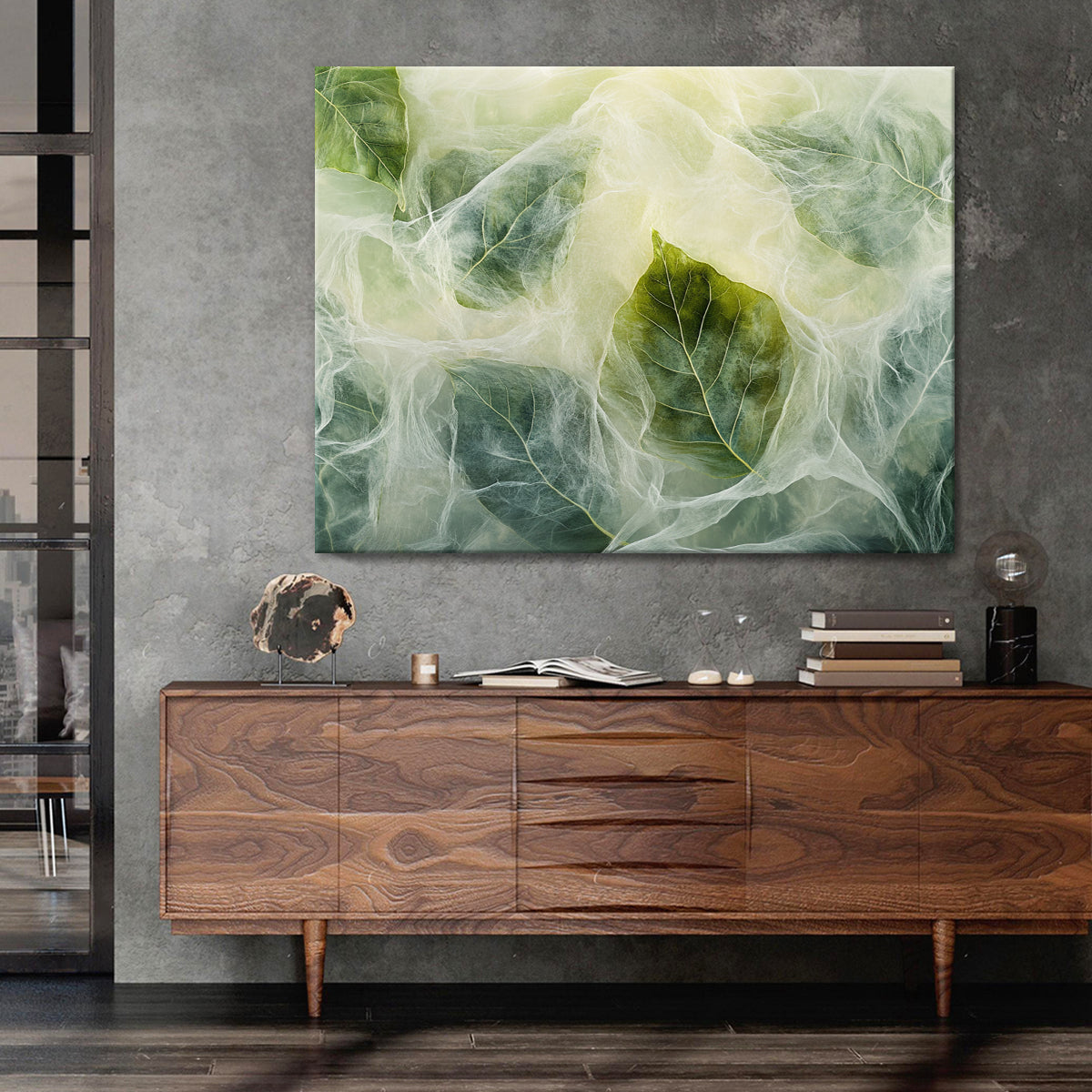 Ethereal Leaves Nature Abstract Canvas Wall Art for Living Room