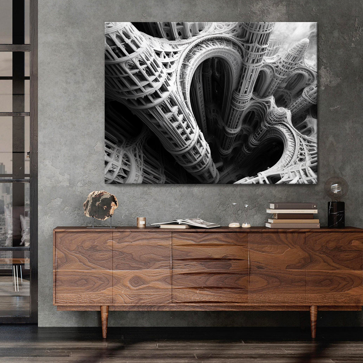 Architectural Abyss Monochromatic Abstract Canvas Wall Art