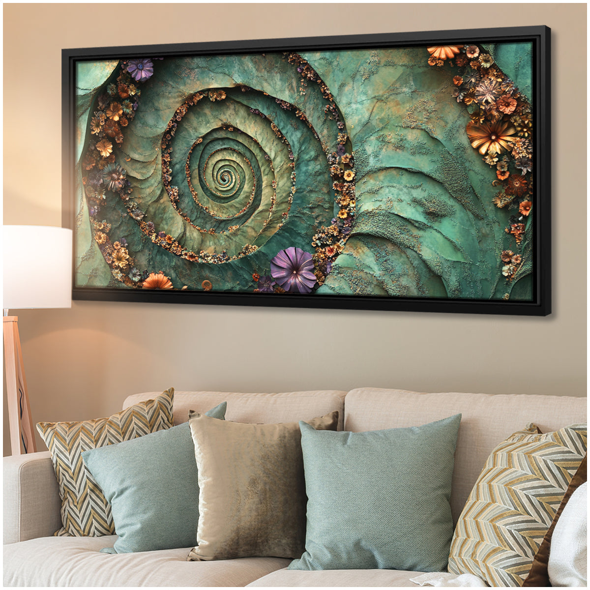 Floral Spiral Nature Abstract Canvas Wall Art for Living Room