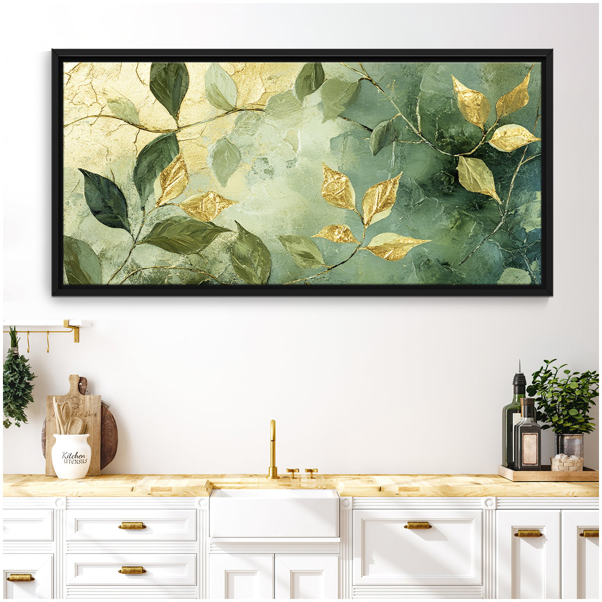 Golden Leaves Contemporary Abstract Canvas Wall Art