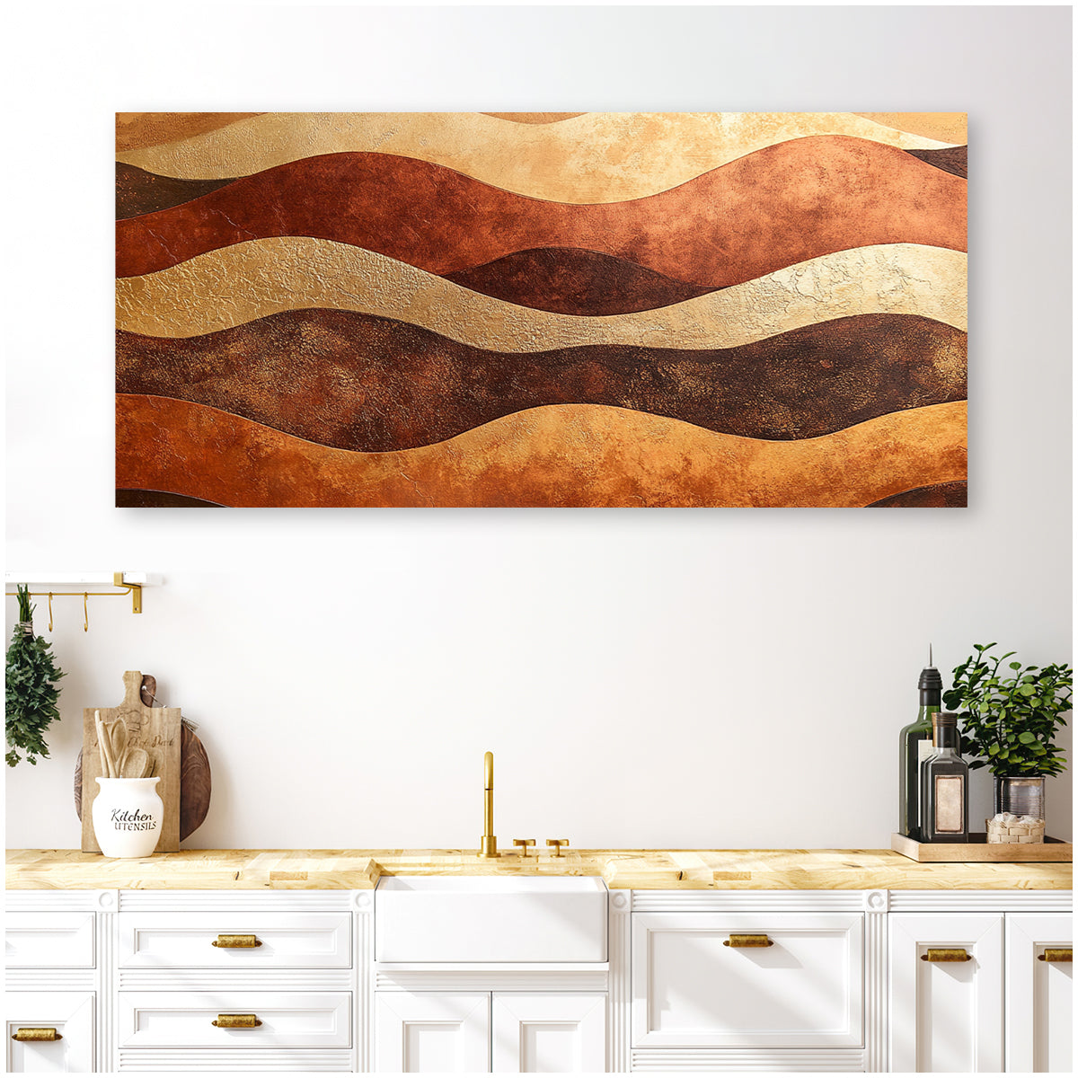 Earthy Waves Textured Geometric Abstract Canvas Wall Art
