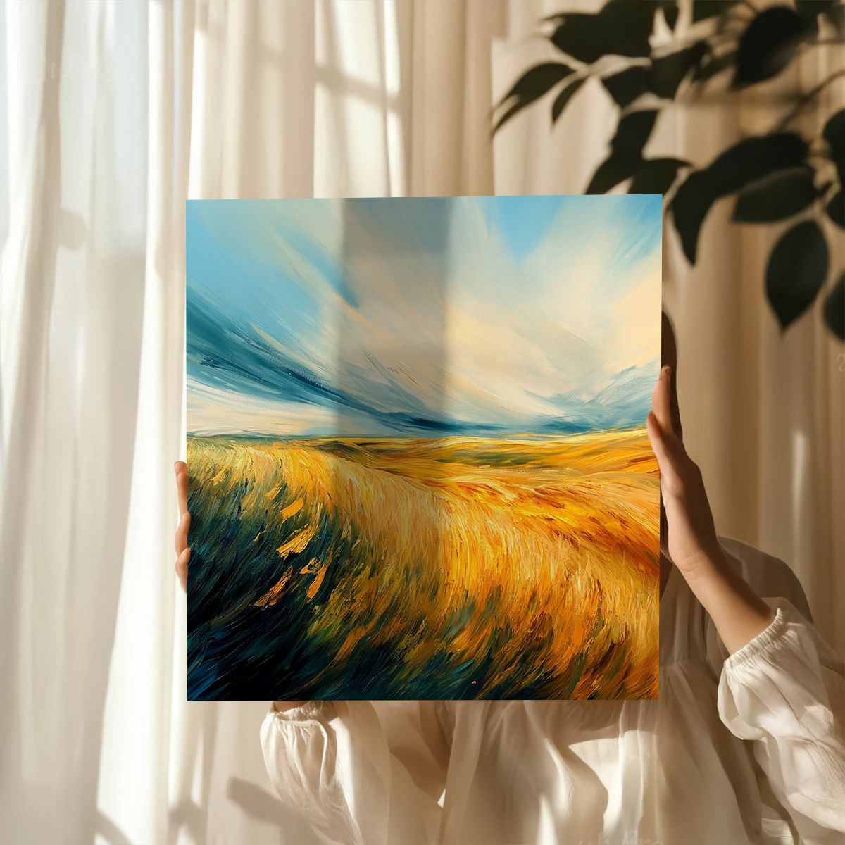 Golden Fields Landscape Abstract Canvas Wall Art for Living Room