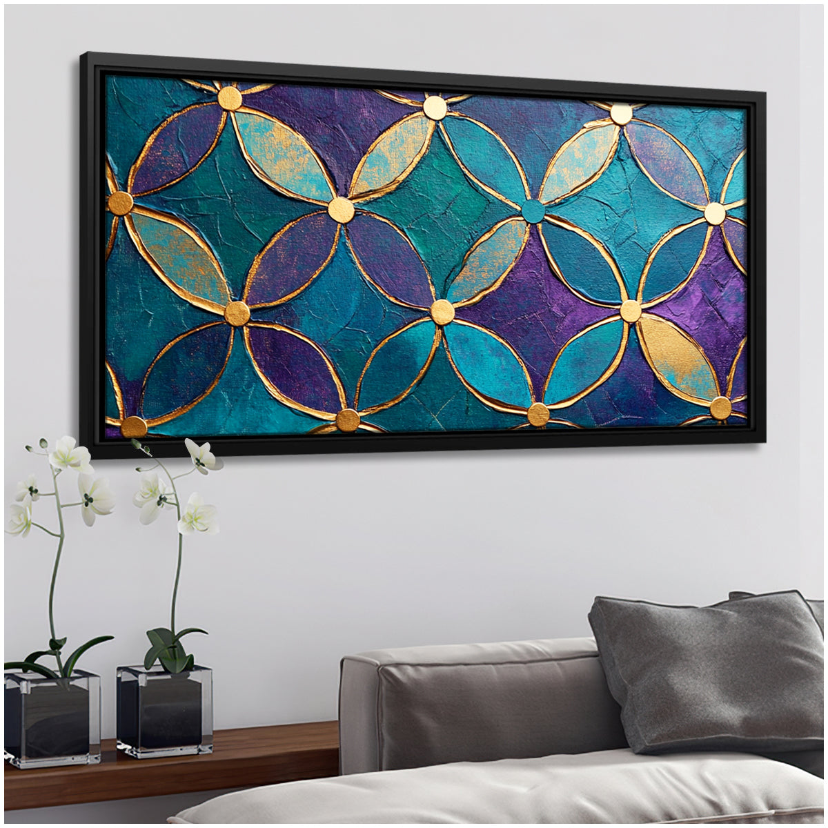 Golden Harmony Modern Abstract Canvas Wall Art for Living Room