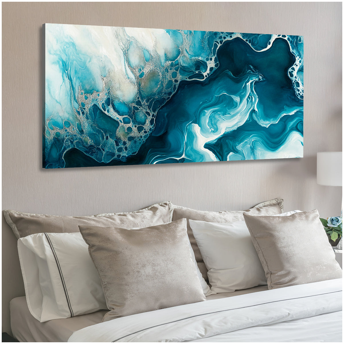 Aqua Dreams Fluid Art Abstract Canvas Wall Art