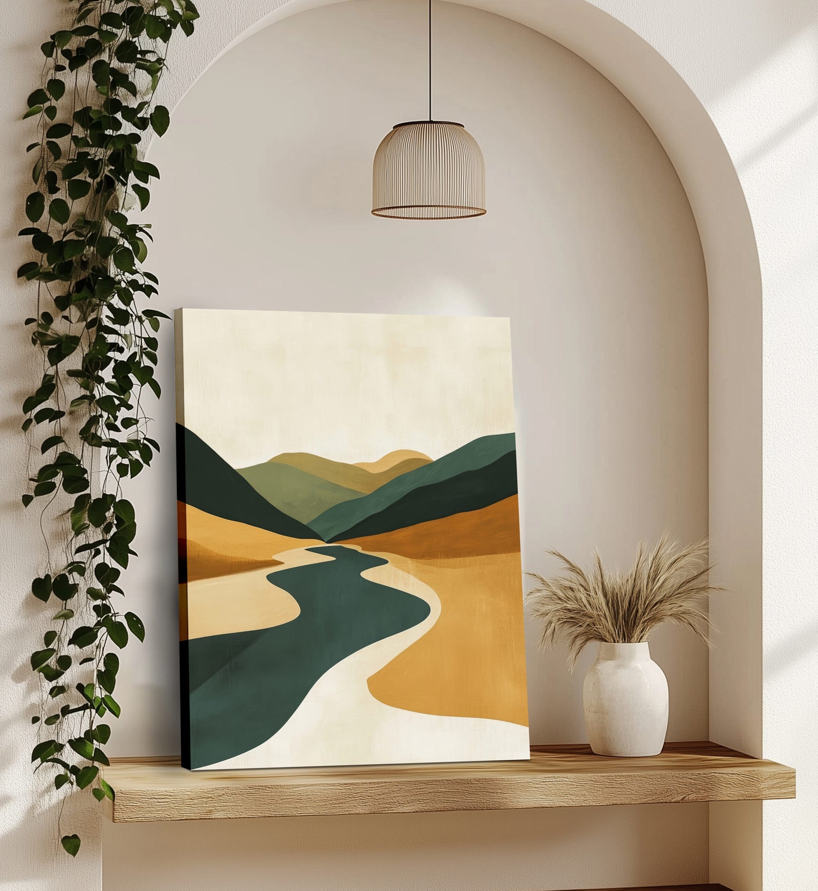 River Through Golden Valley Abstract Landscape Artwork