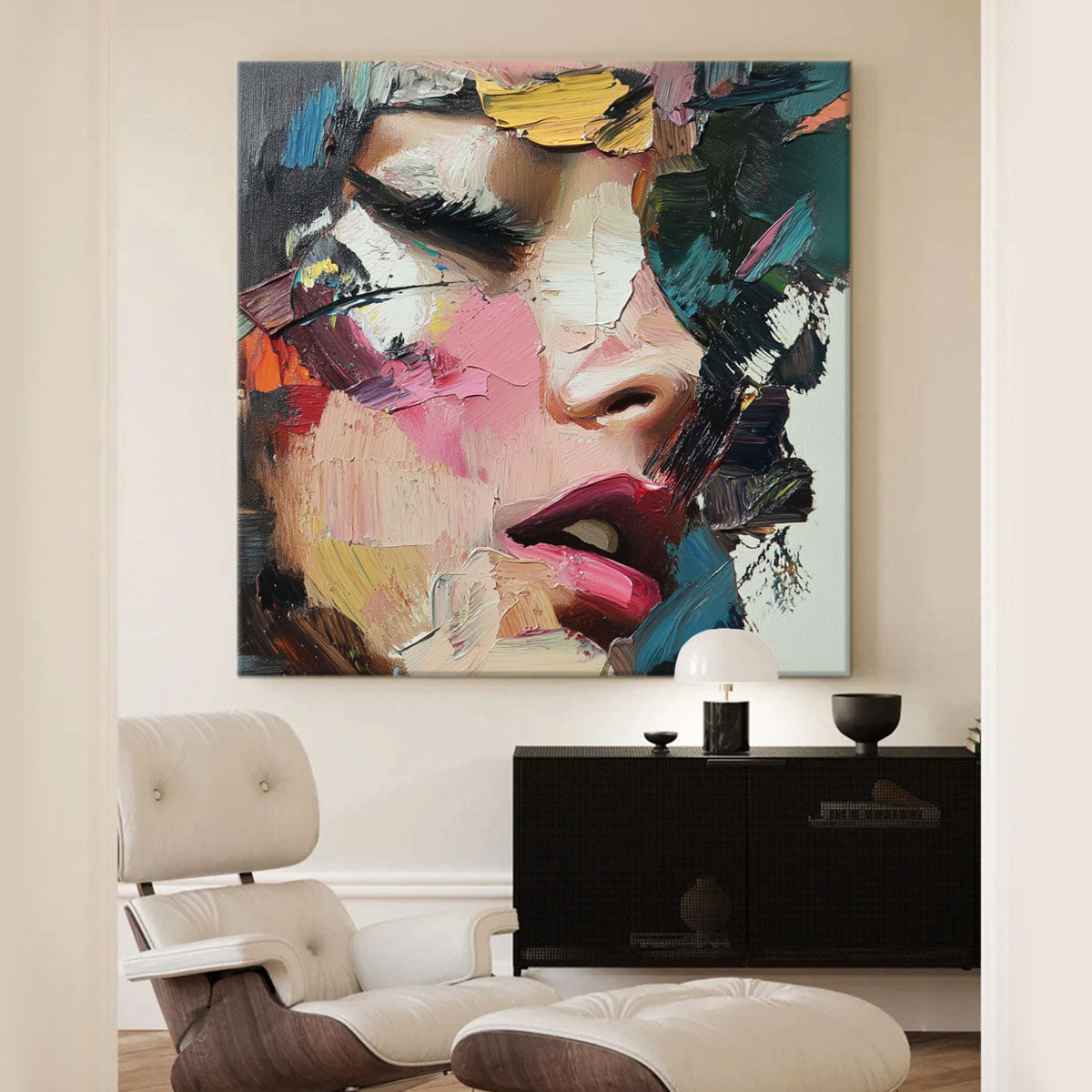 Abstract Textured Woman Portrait Canvas Wall Art