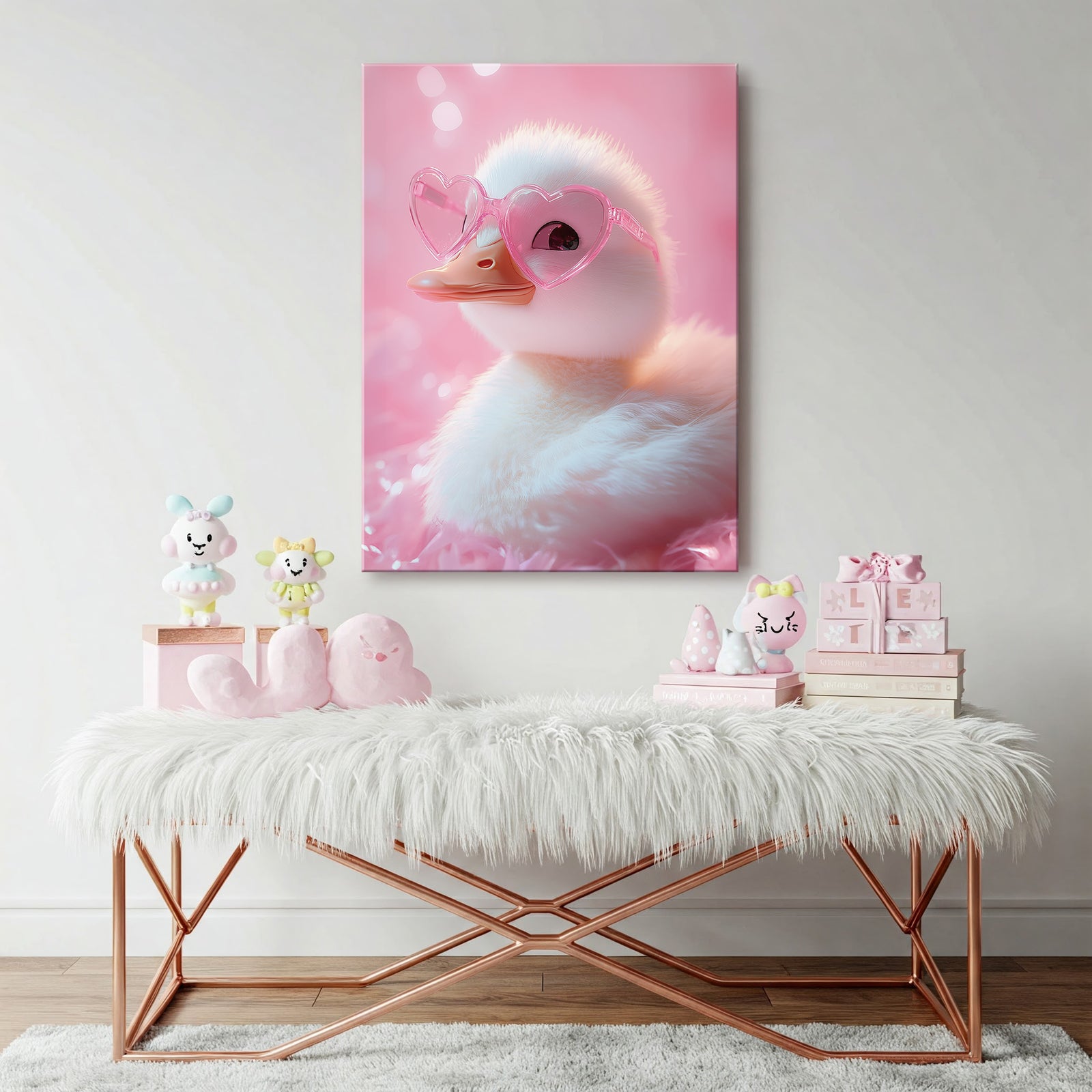 Cute Duck with Pink Heart Glasses Funny Bathroom Art