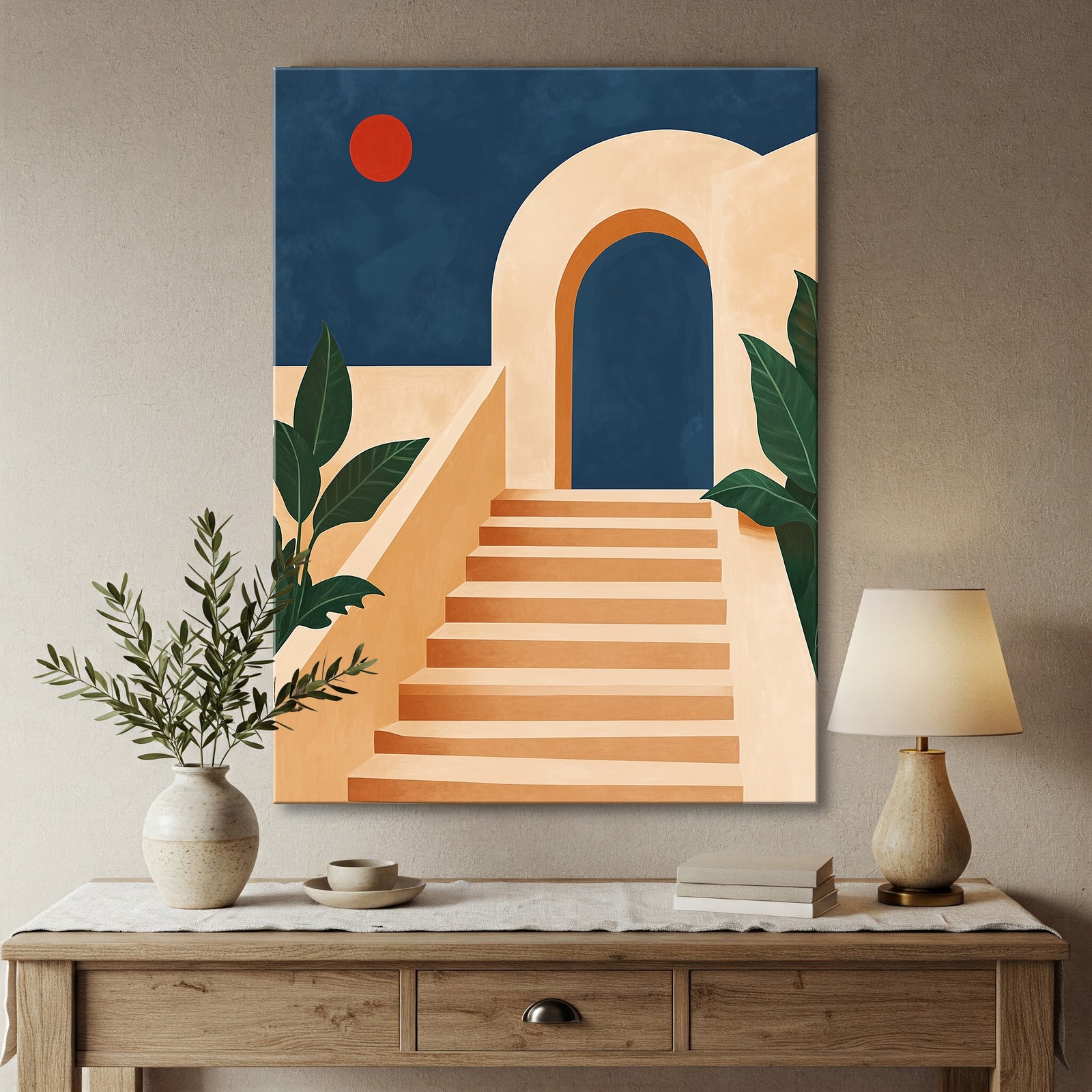Abstract Boho Staircase Illustration Canvas in Beige Earth Tones