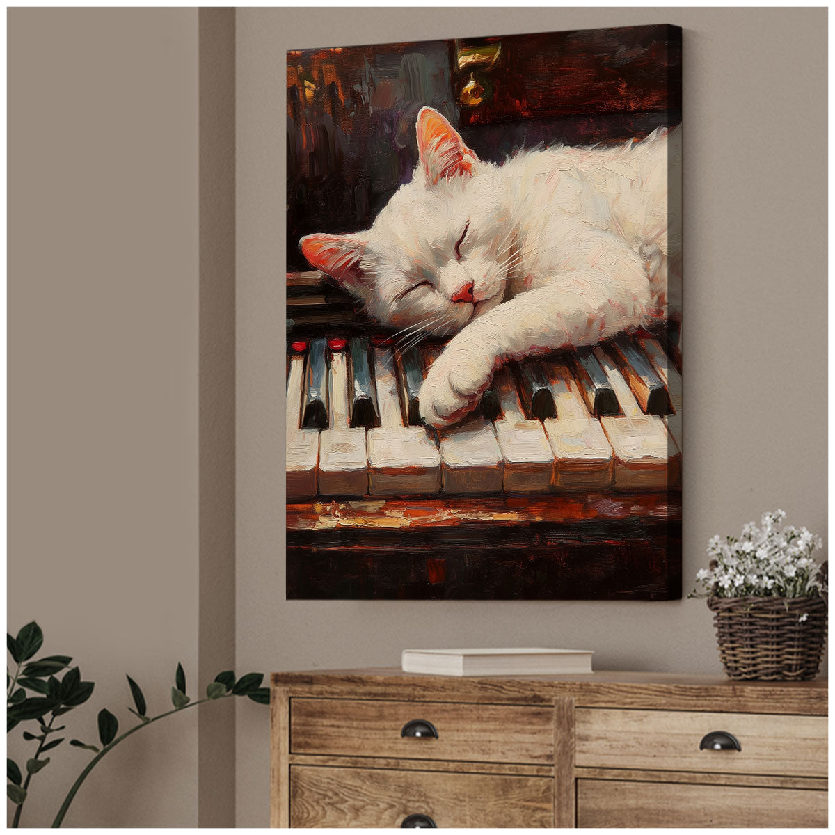 Cat Napping On Piano Keys Fine Arts Print