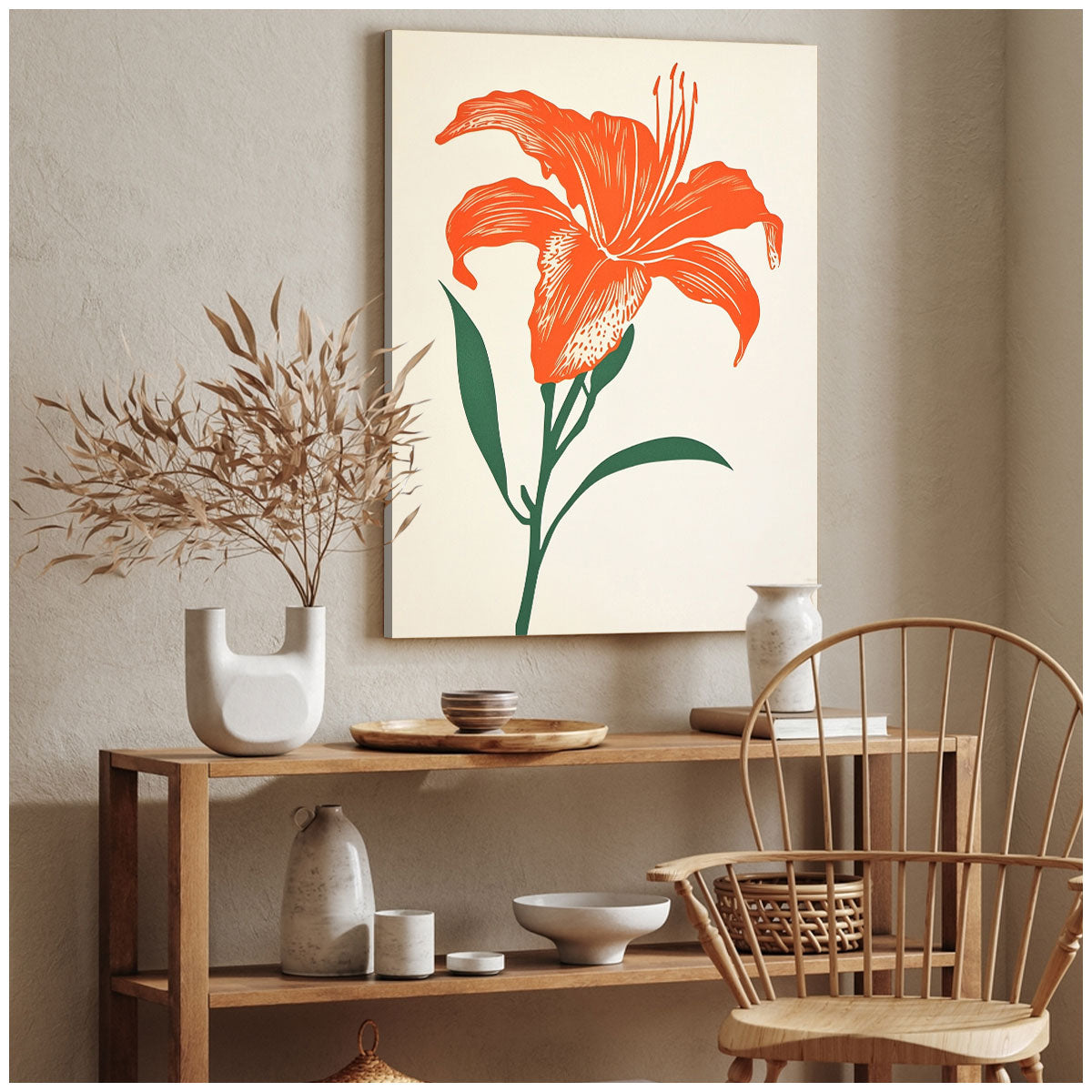 Vibrant Orange Lilies Canvas Boho Wall Decor