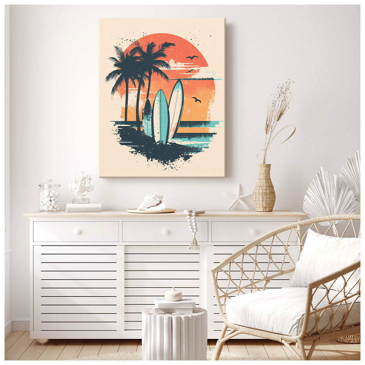 Vintage Surfboards and Palm Trees Retro Canvas Wall Art