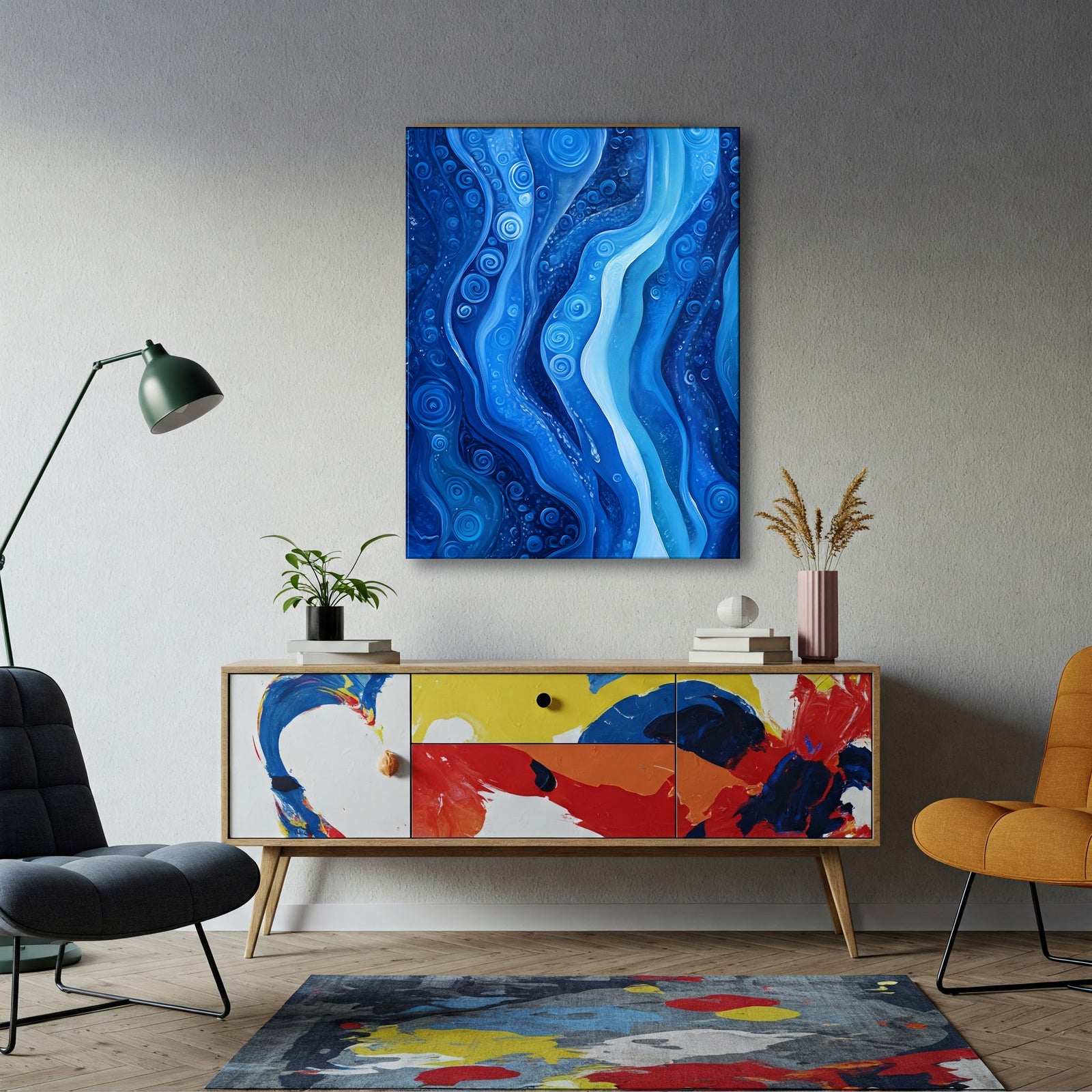 Minimal Blue Monochrome Abstract Wall Art Canvas