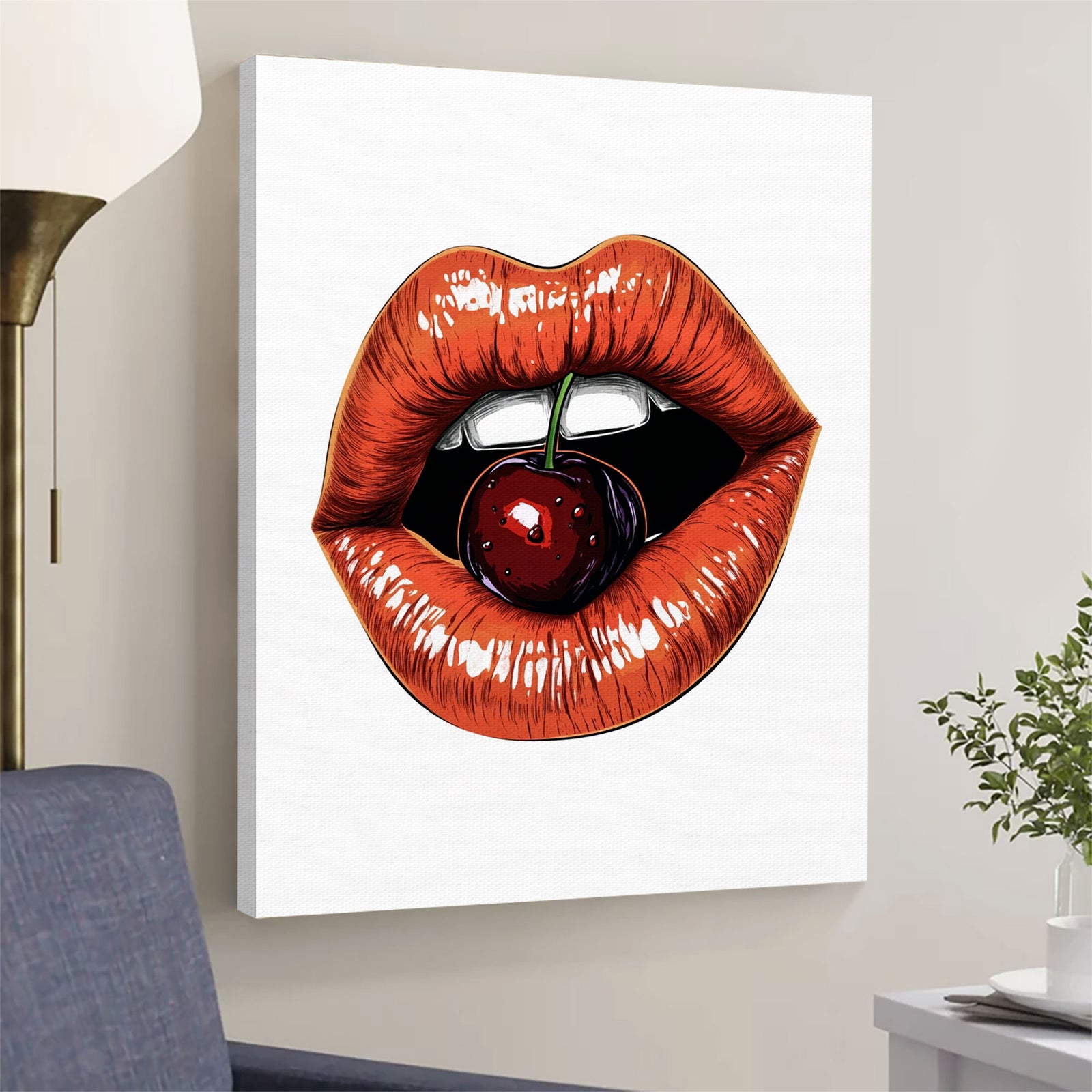 Pop Art Cherry Lips Vertical Wall Art