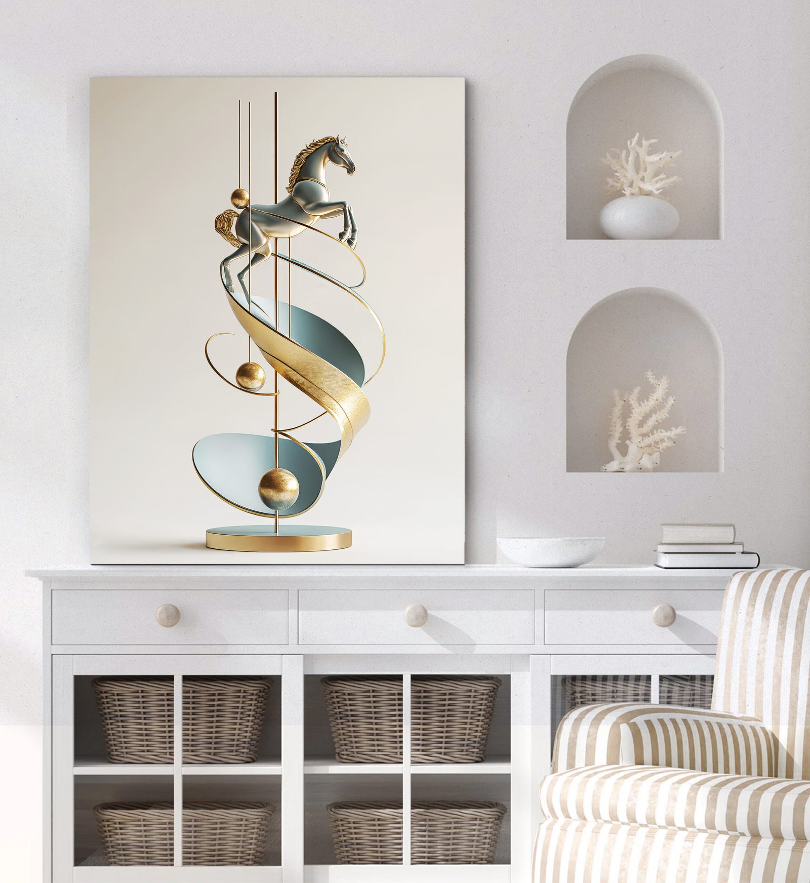Elegant Horse Sculpture Abstract Canvas Wall Art