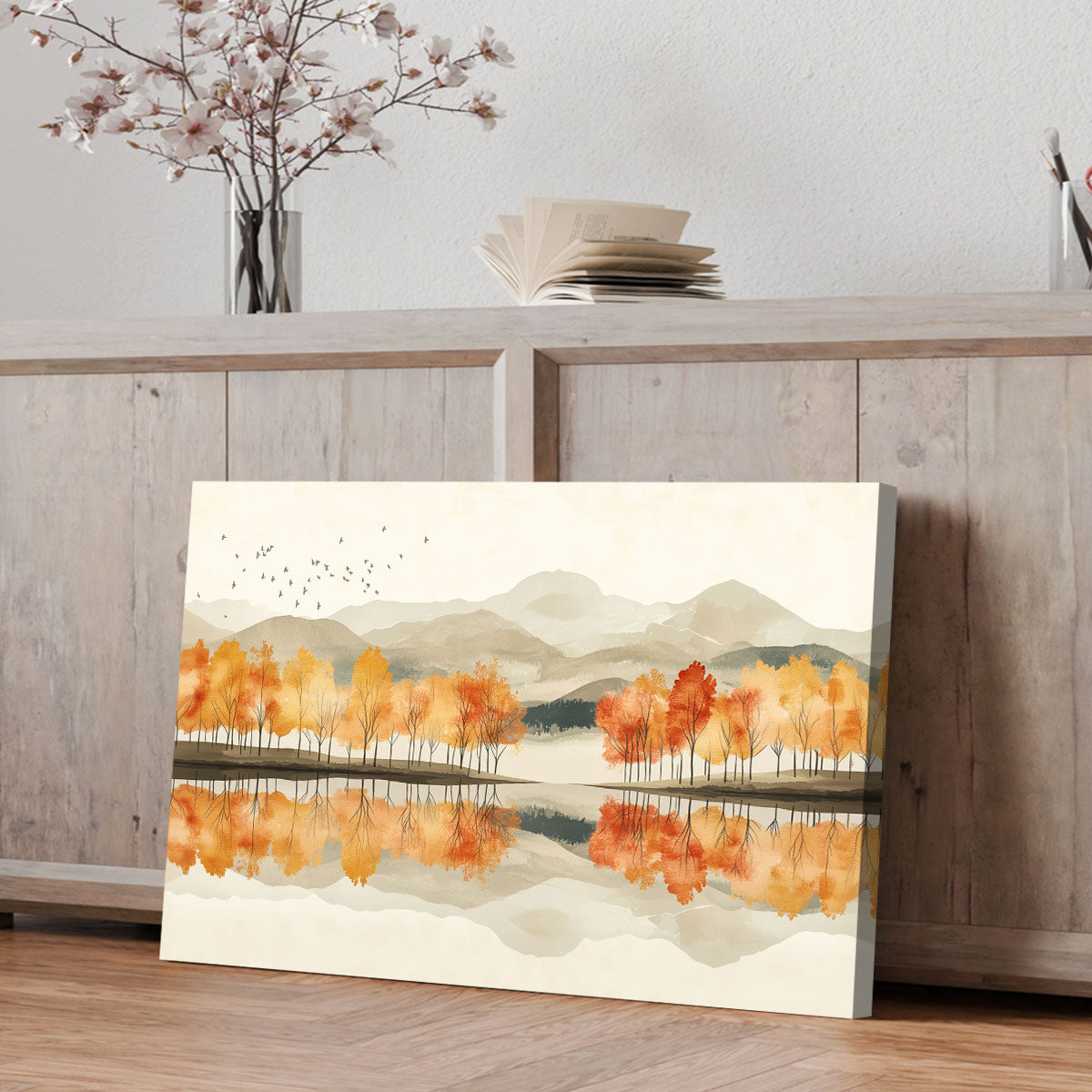 Lakeside Nature Artwork Beige Wall Art