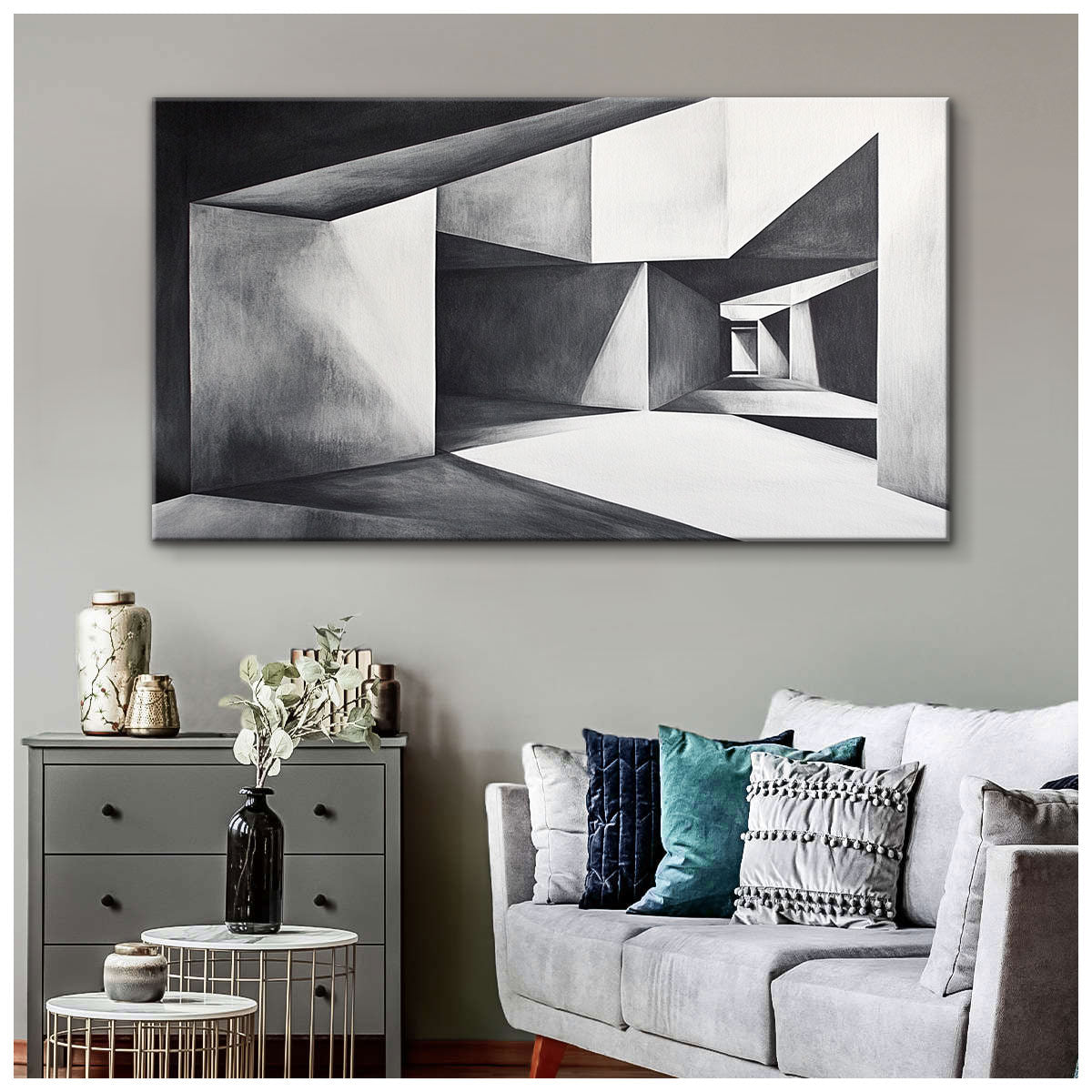 Monochromatic Architecture Abstract Canvas Wall Art for Living Room